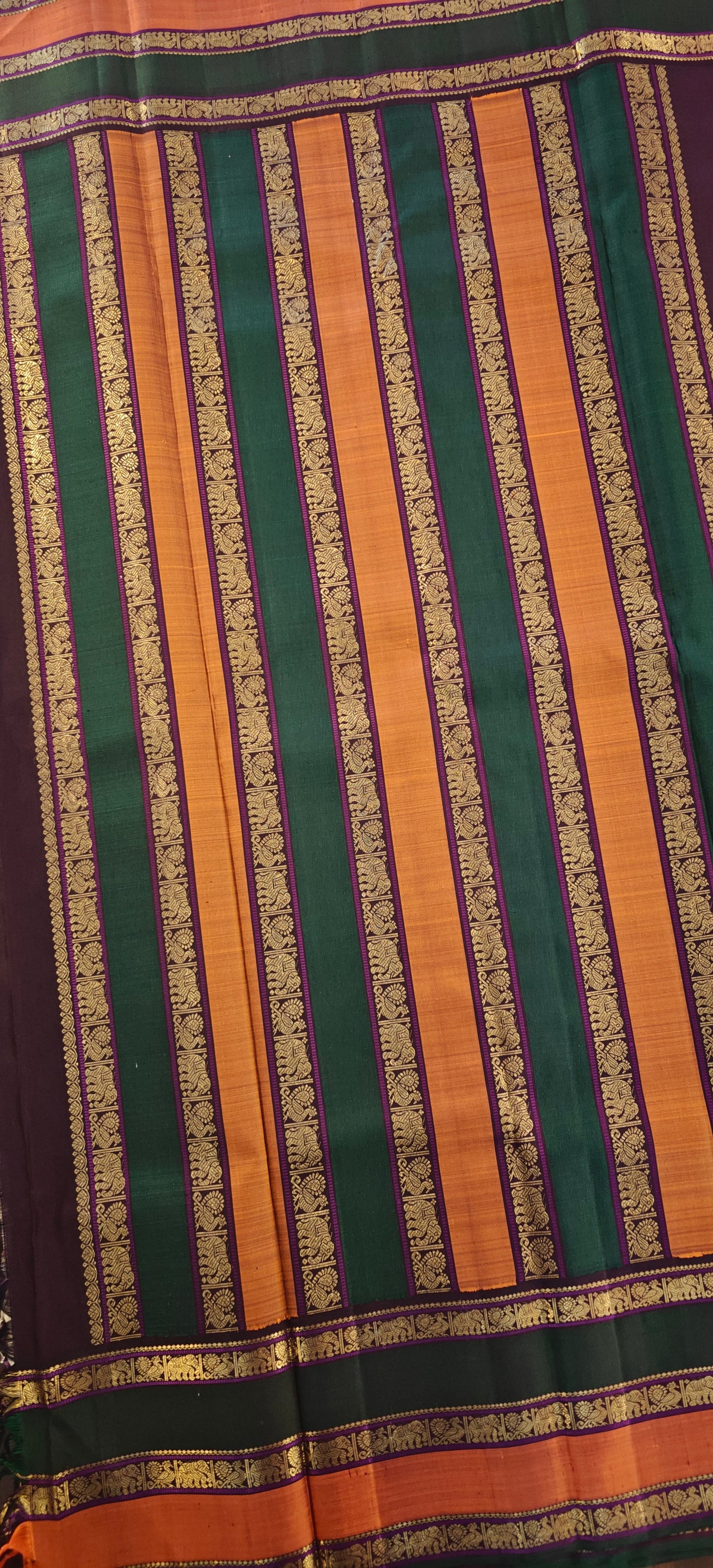 Sandal Color with green and rust Korvai kanjivaram