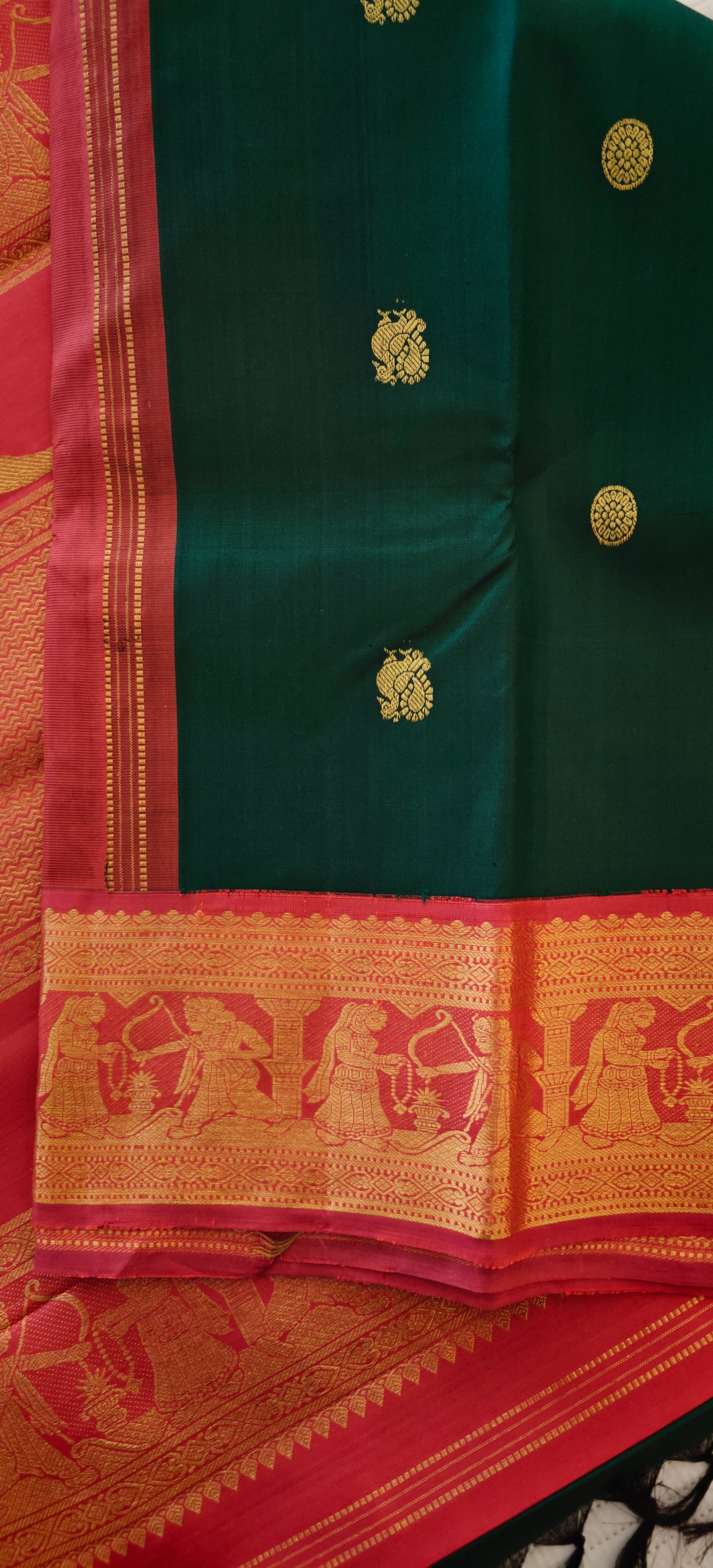 Green and Red -Handwoven Kanjivaram Sari
