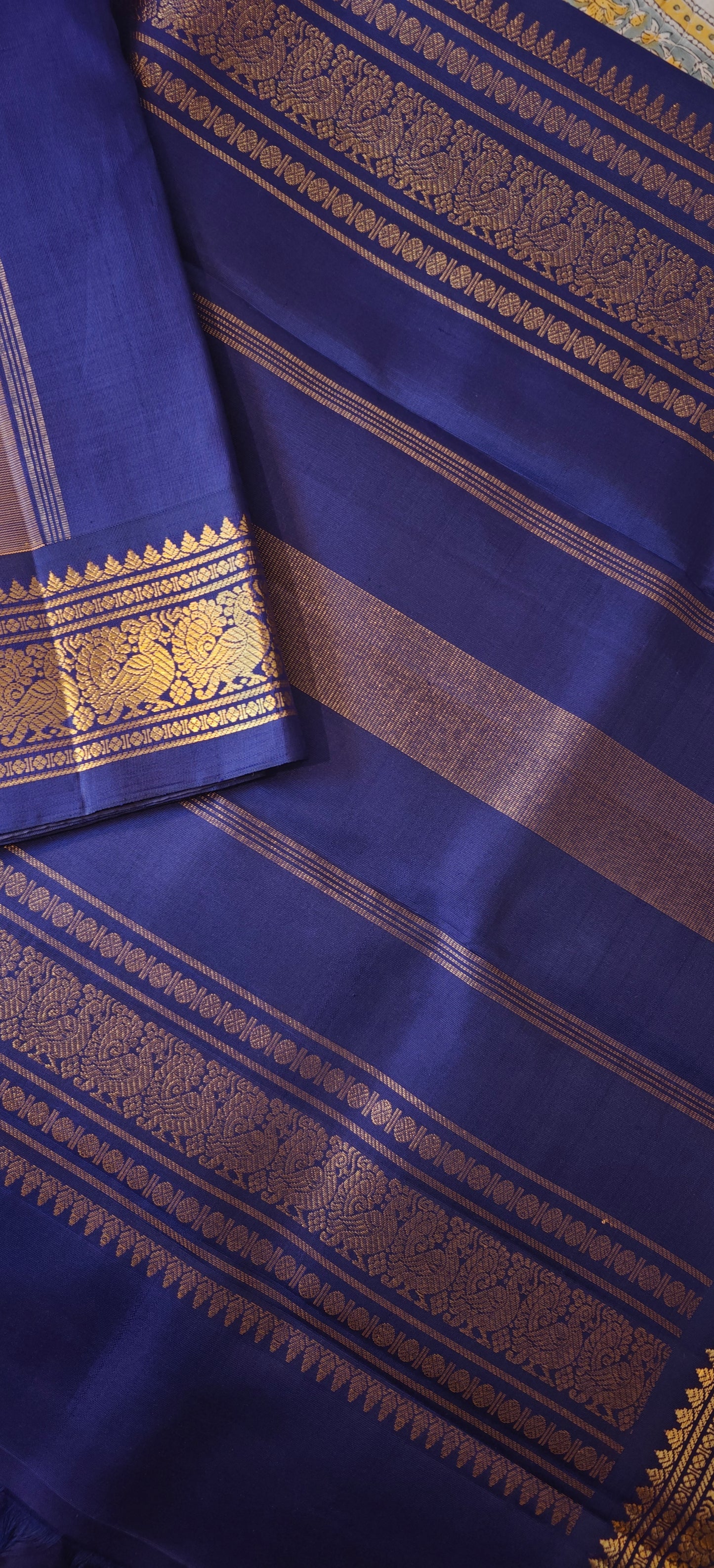 Yellow and Blue Kanjivaram silk saree