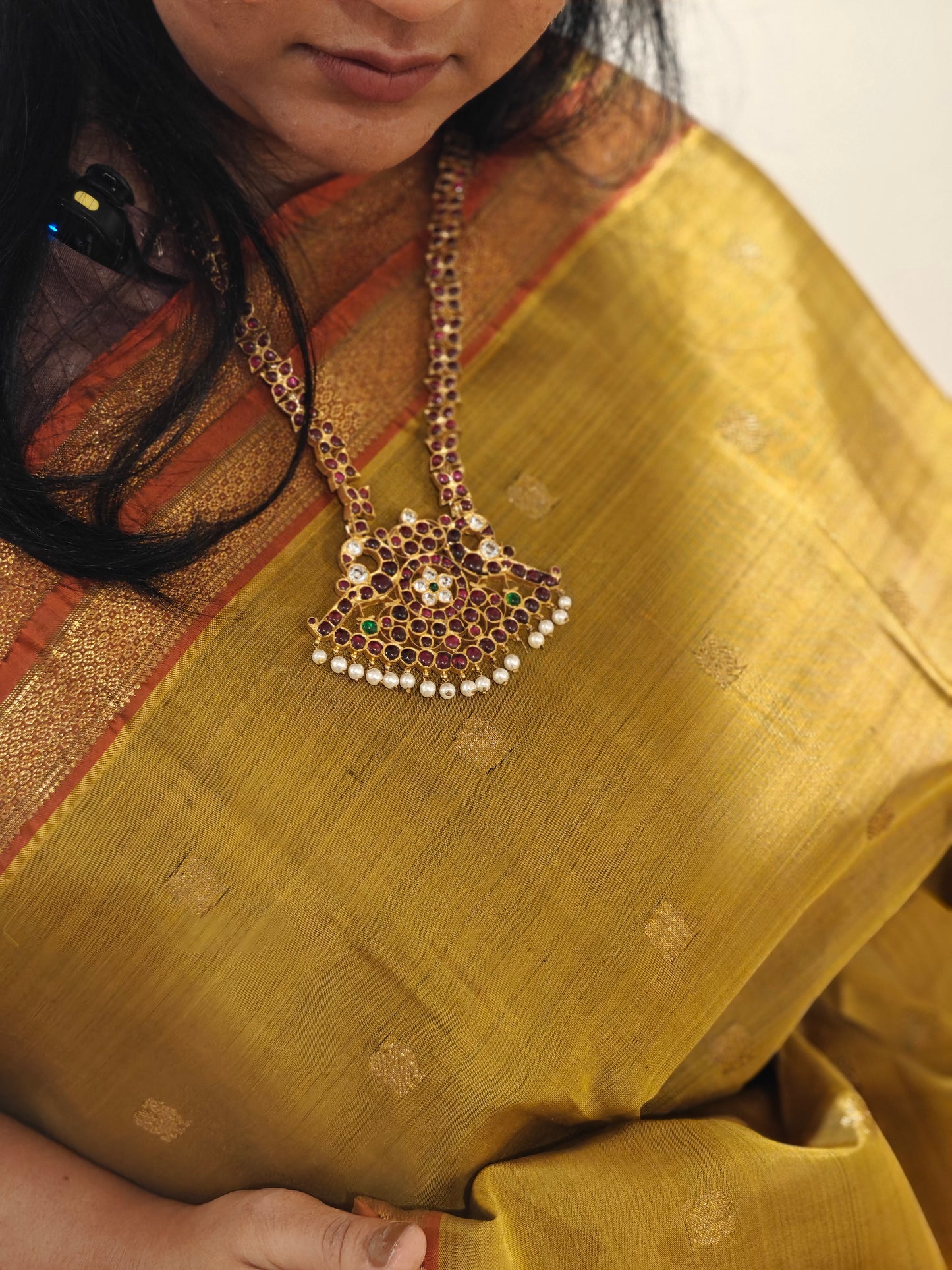 Mehandi Green and Coral Orange kanjivaram silk saree