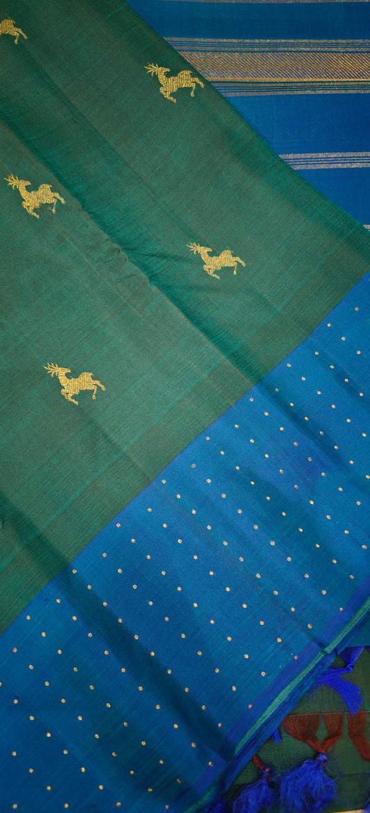Jade Green and Blue Handwoven Kanjivaram