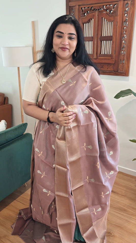 Muave and Gold Chanderi Silk Sari