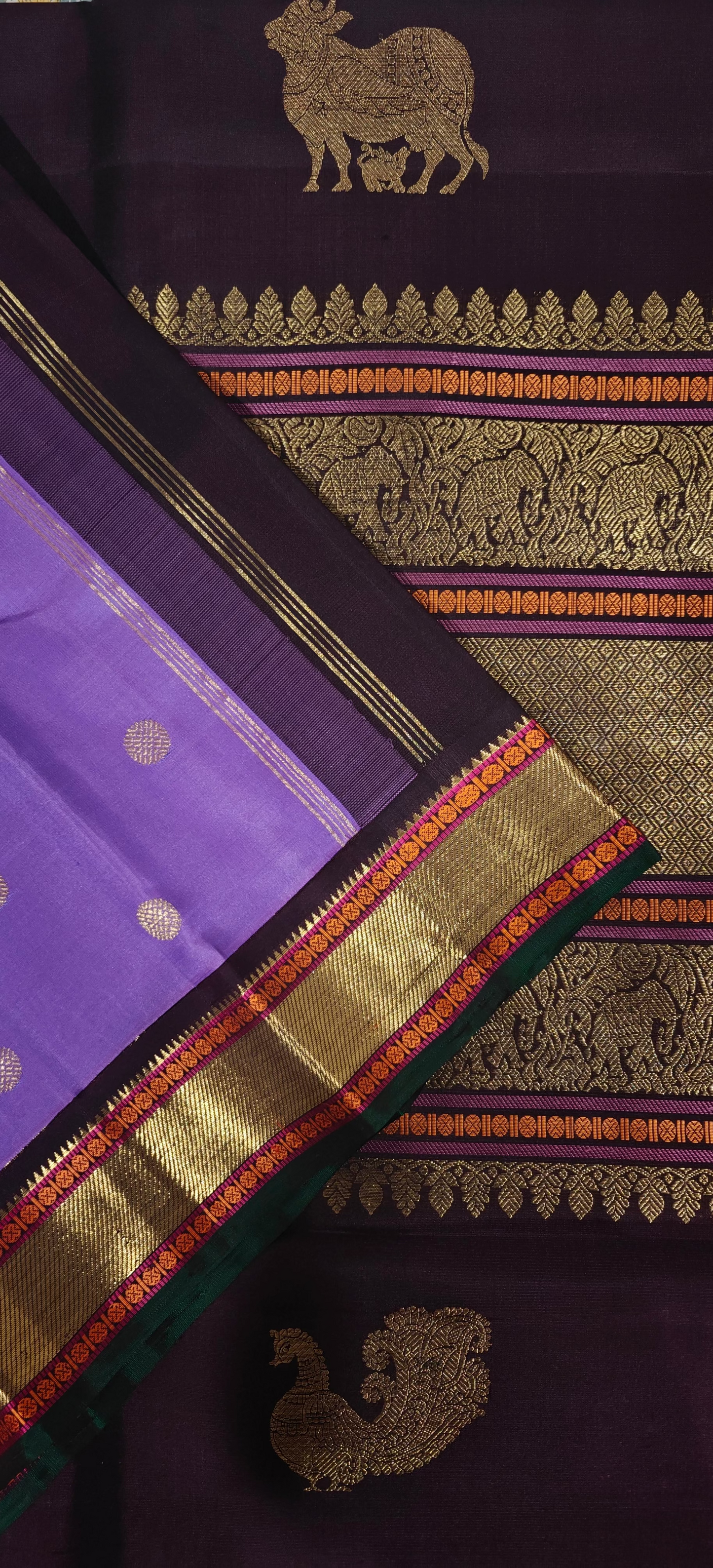 Lavender and coffee brown kanjivaram silk saree