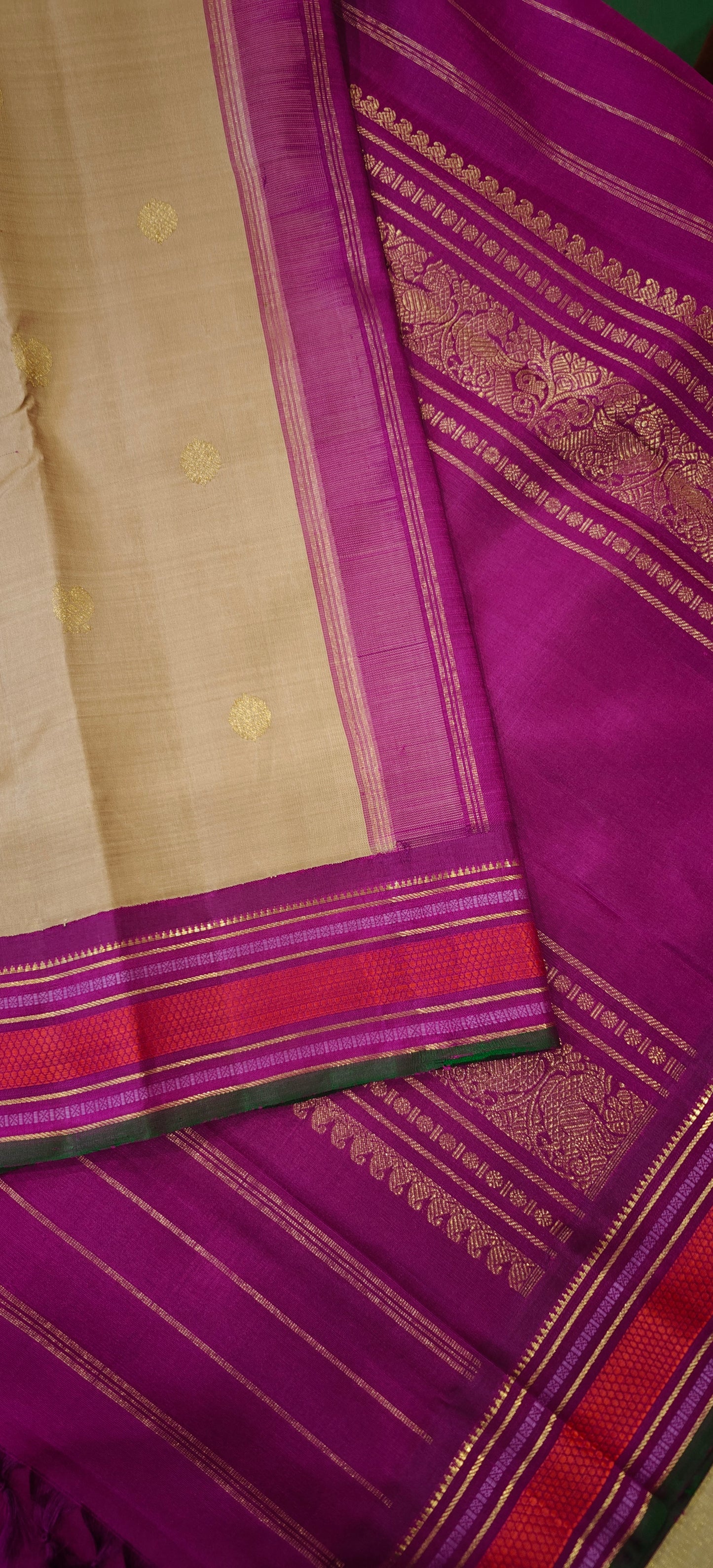 Sandal and Violet Handwoven Kanjivaram