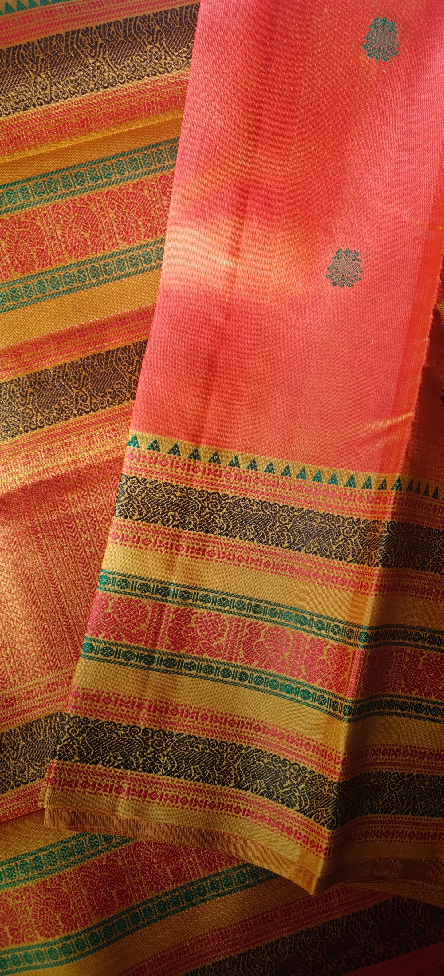 Marigold Orange and Yellow No Zari Handwoven Kanjivaram