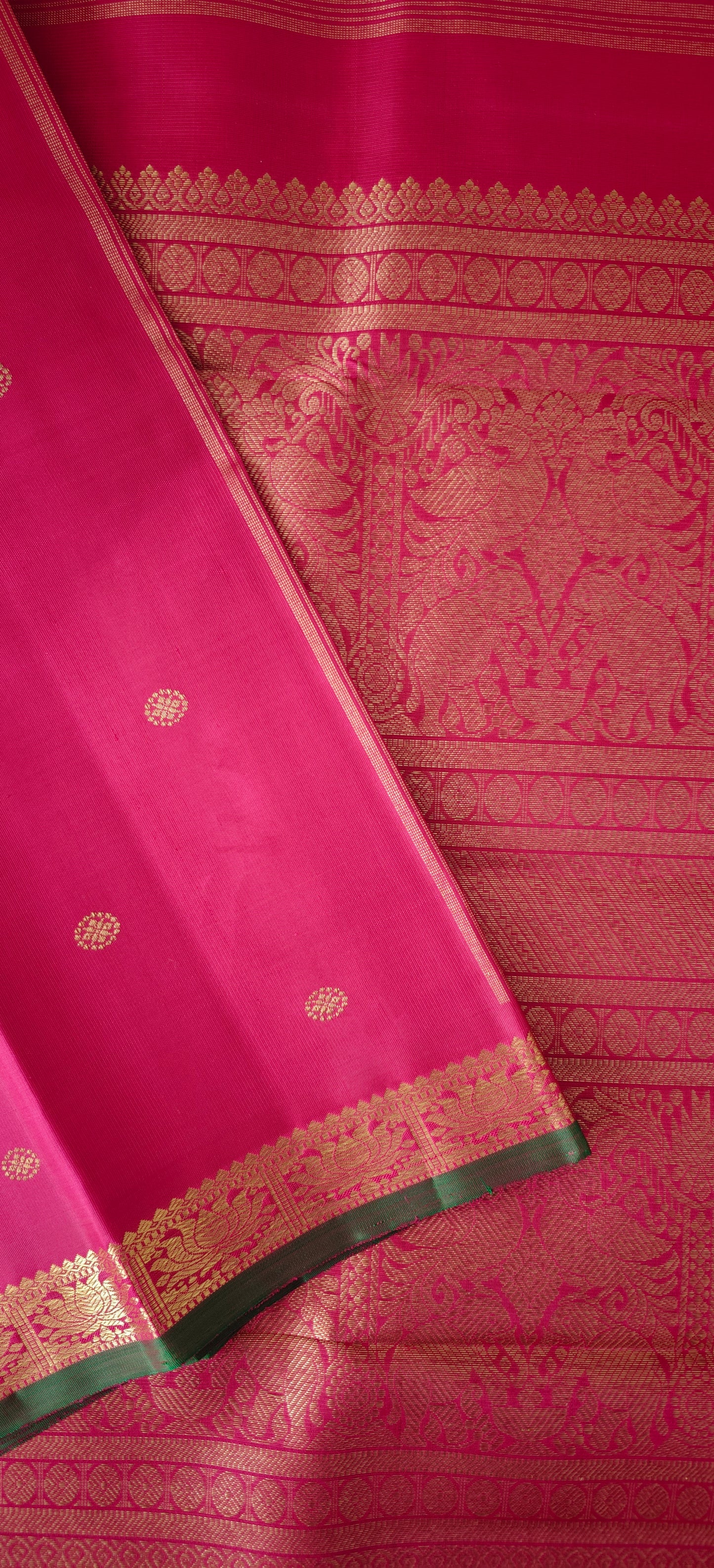 Magenta Pink Monotone Kanjivaram Saree | 3-gram Zari