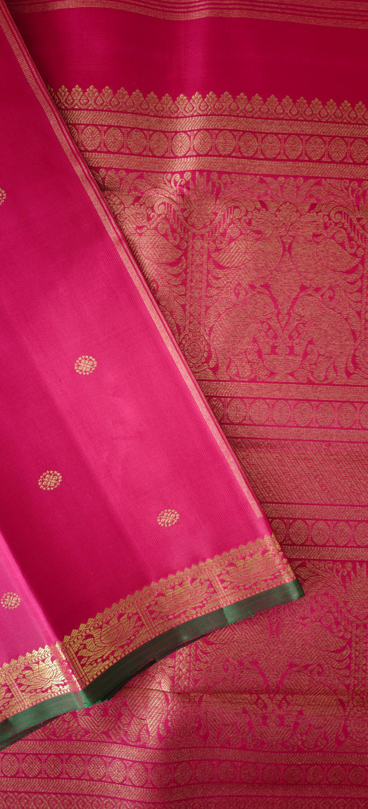 Magenta Pink Monotone Kanjivaram Saree | 3-gram Zari