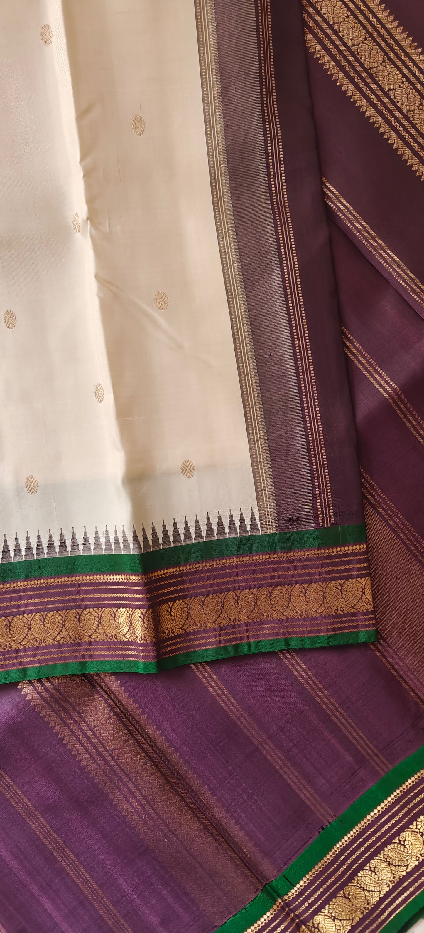 Off white and coffee brown kanjivaram silk saree