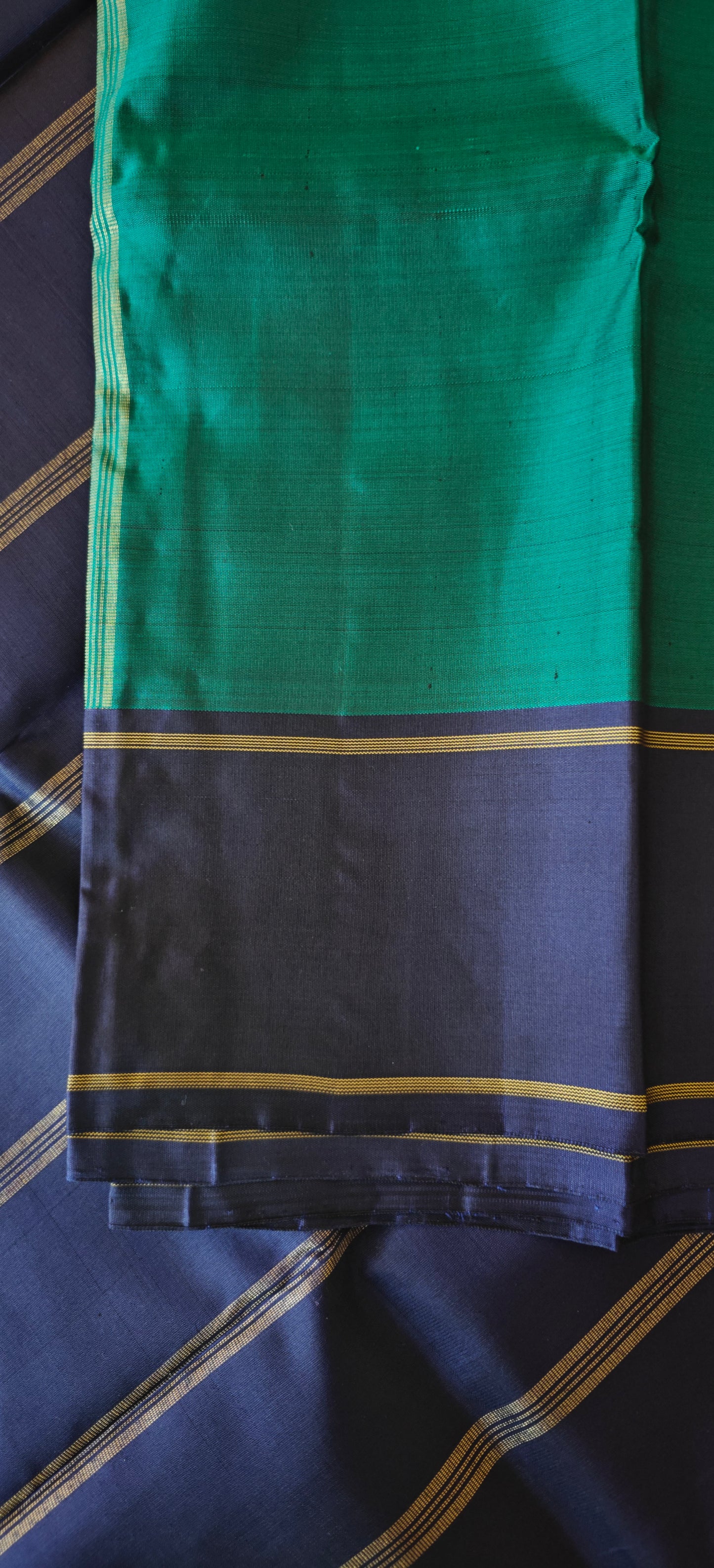 Emerald green and Navy blue Kanjivaram silk saree