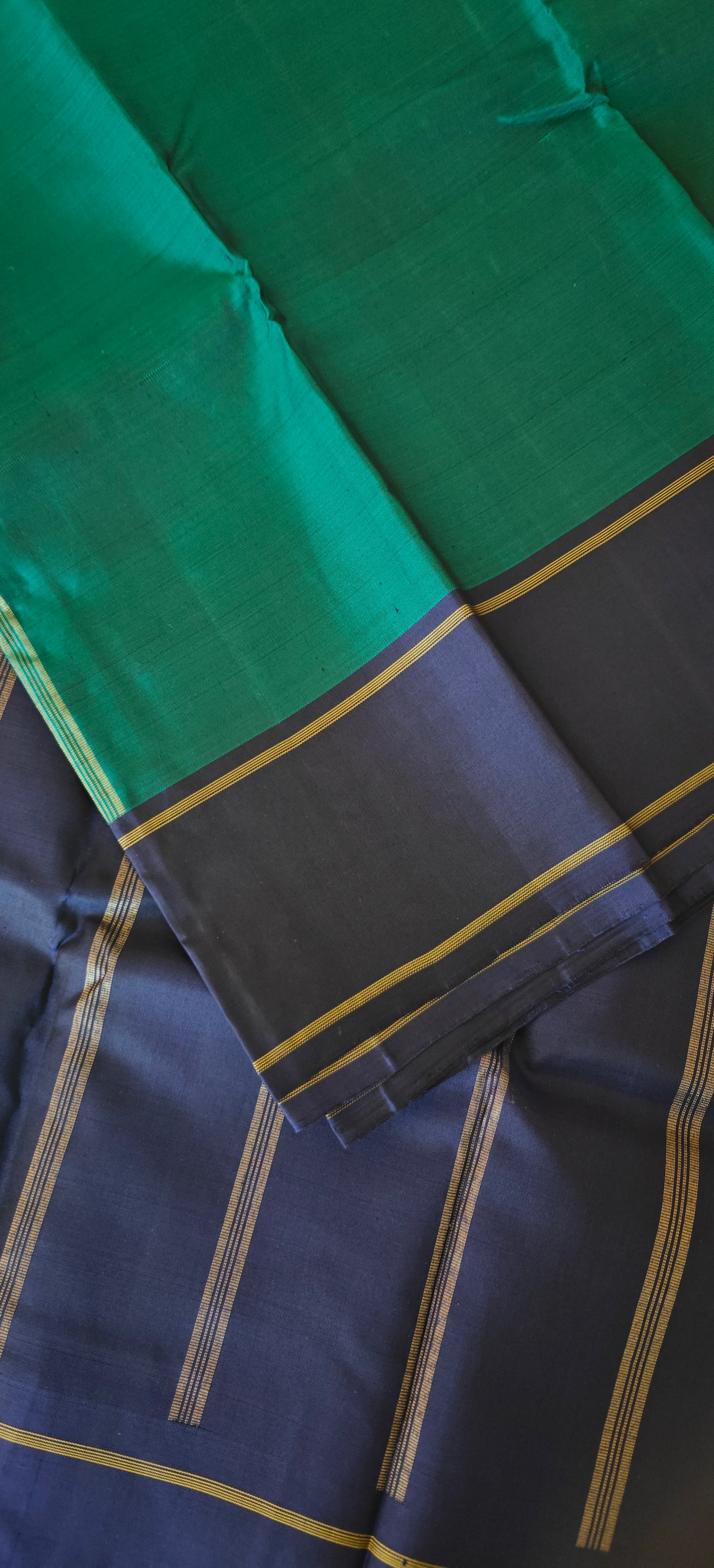 Emerald green and Navy blue Kanjivaram silk saree