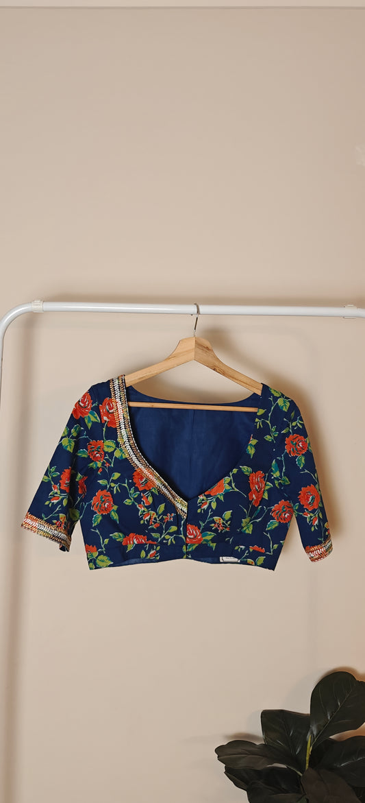 Floral Blue with Golden Work