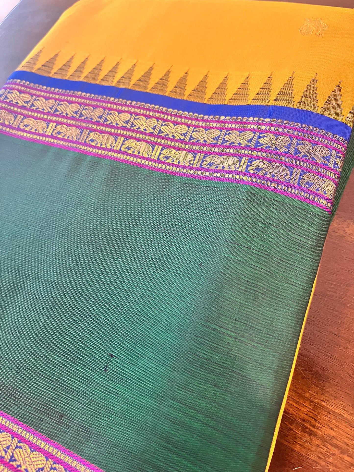 Yellow and Green Kanjivaram silk saree