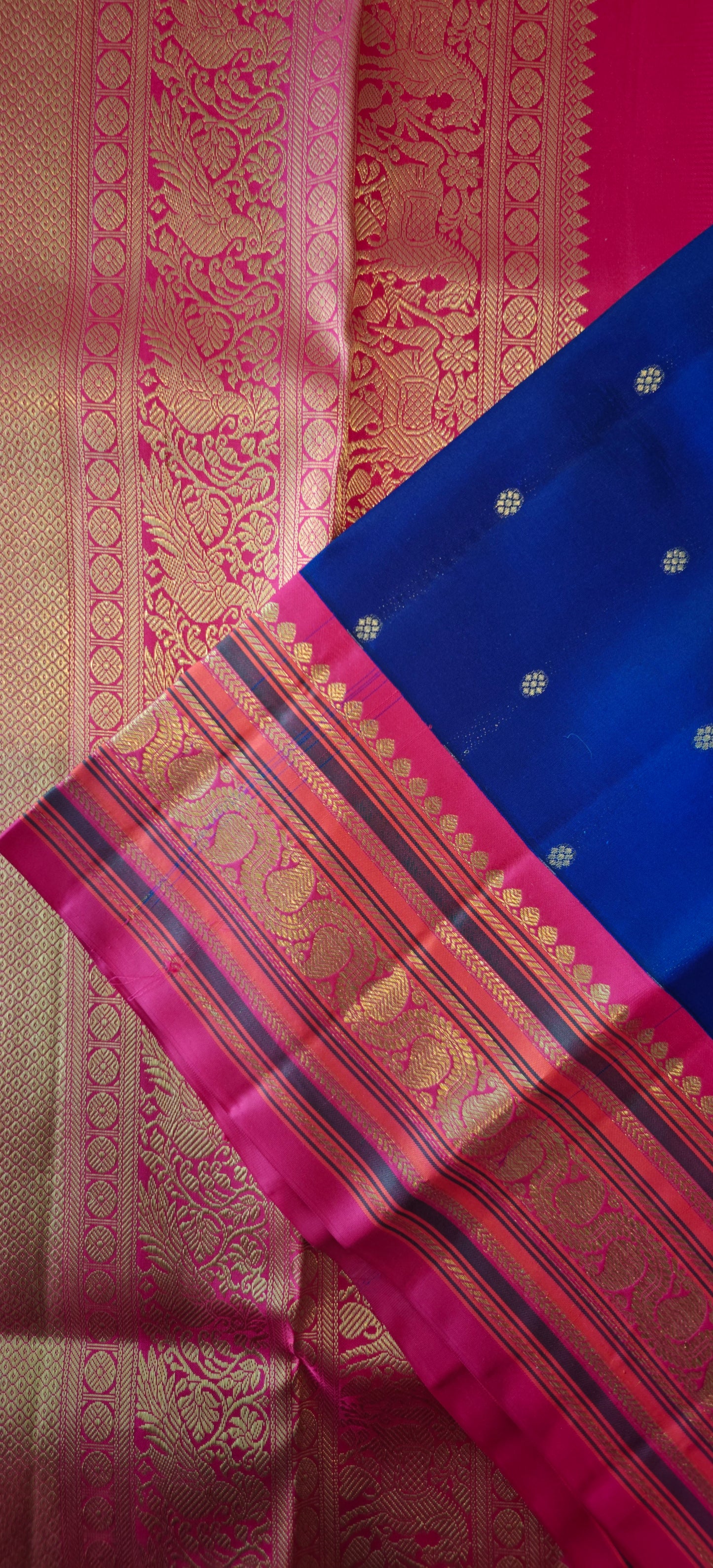 Ink blue with rani pink-Kanjivaram Silk Saree