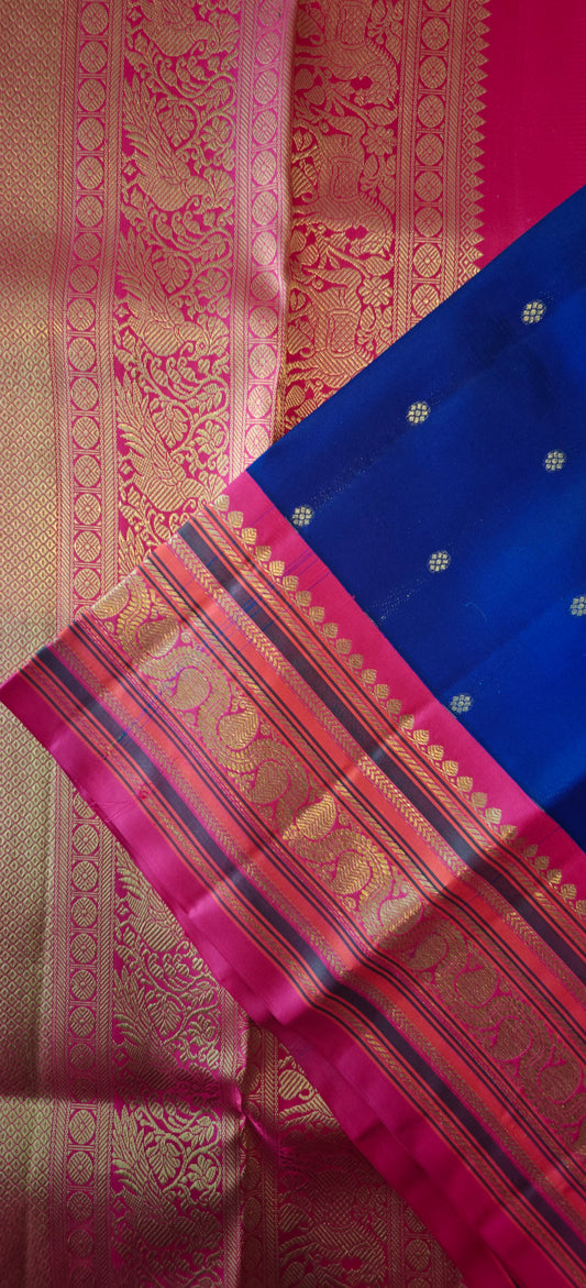 Ink blue with rani pink-Kanjivaram Silk Saree