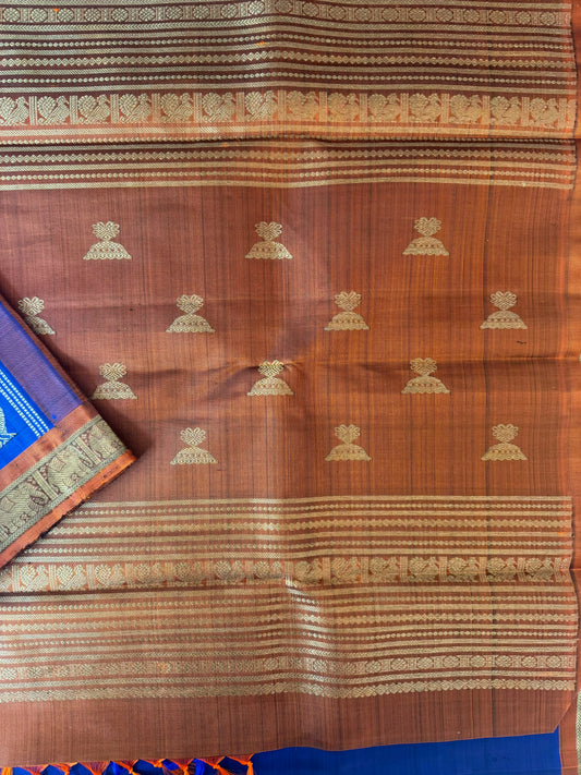 Ink blue and Rust kanjivaram silk saree