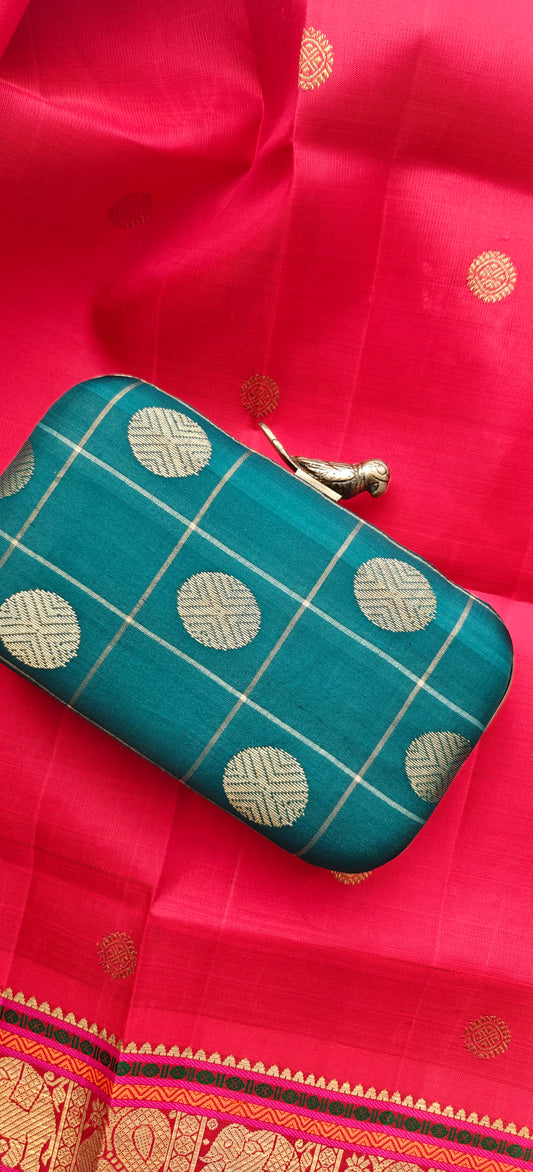 Teal Green Silk Clutch
