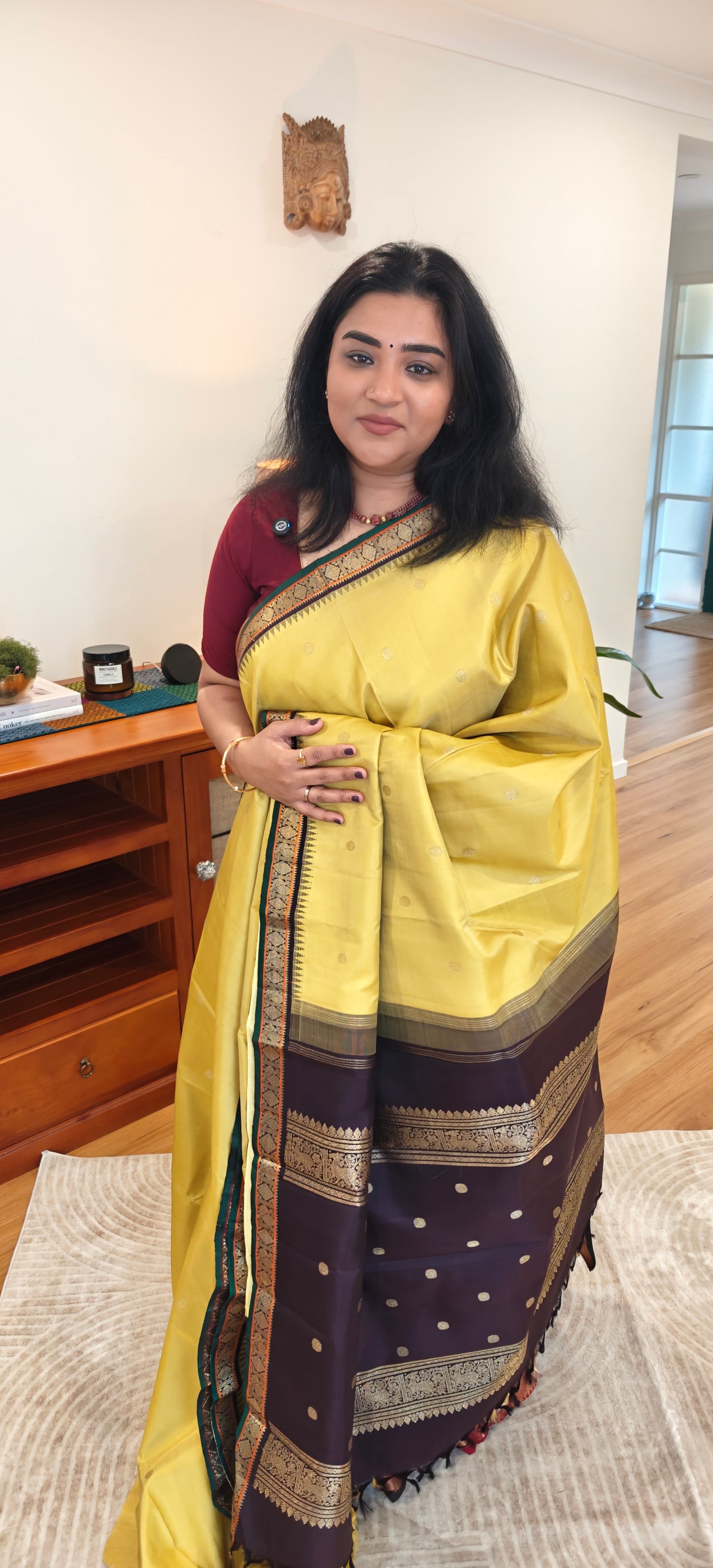 Sampangi and coffee Brown kanjivaram silk sari