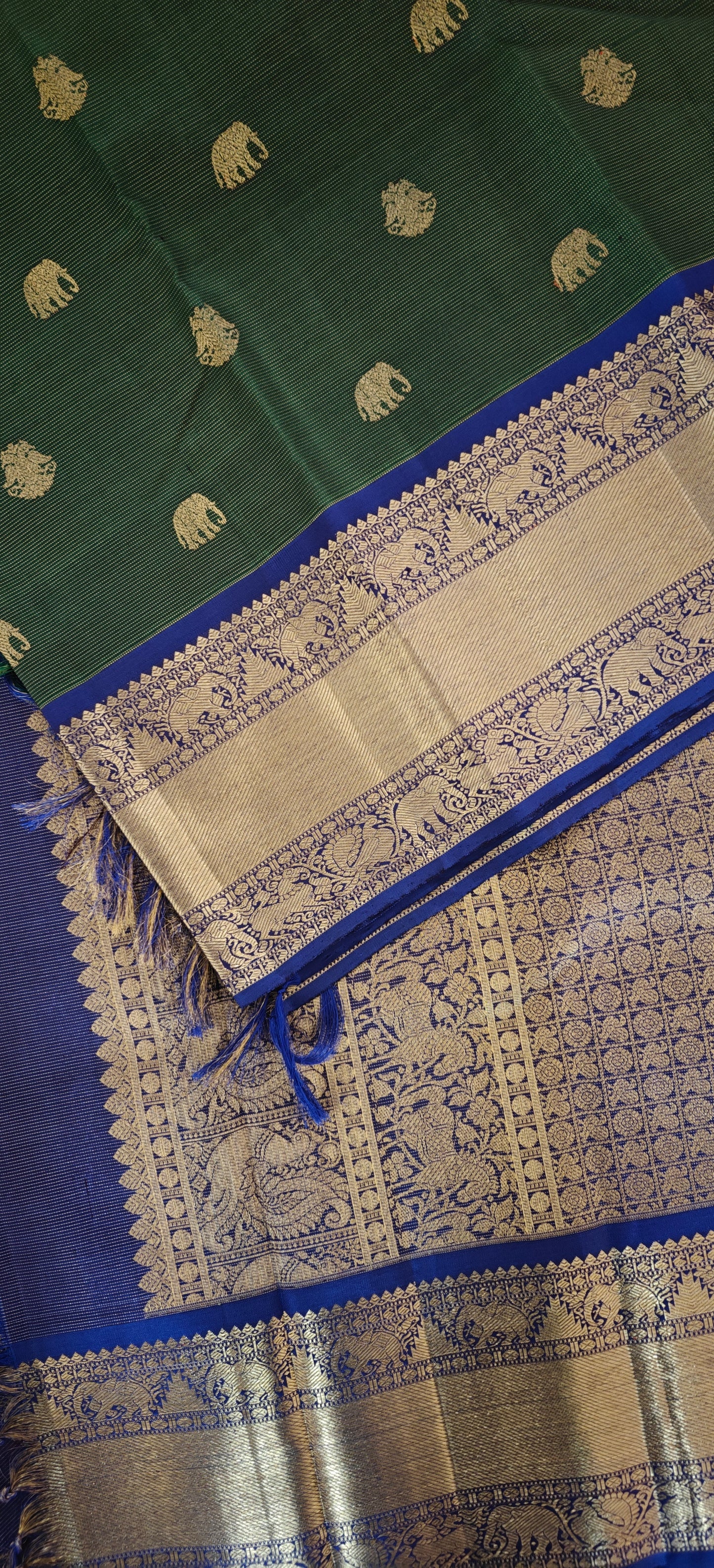 Kalyana Edit-Mehendi Green and Blue kanjivaram silk saree