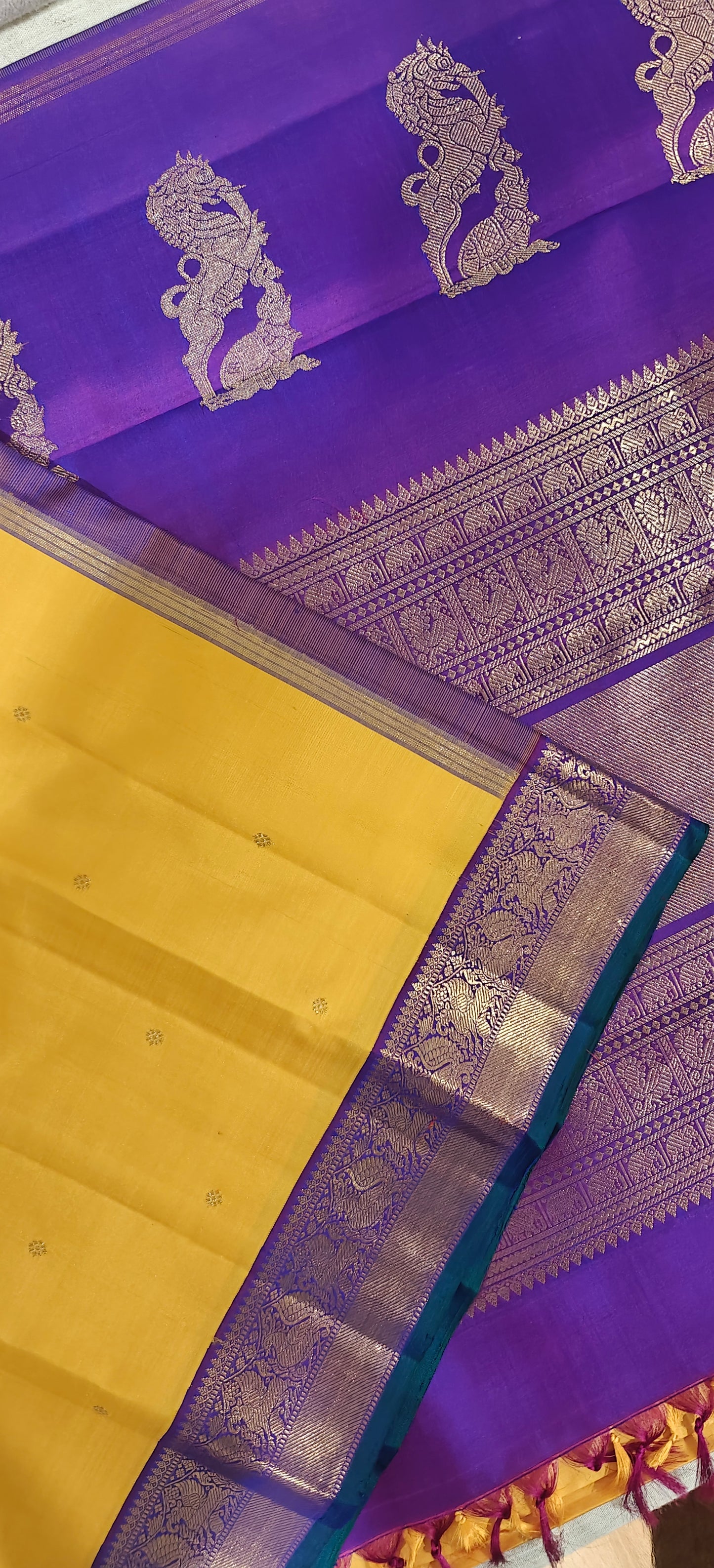 Turmeric Yellow and Vadamalli Kanjivaram silk saree