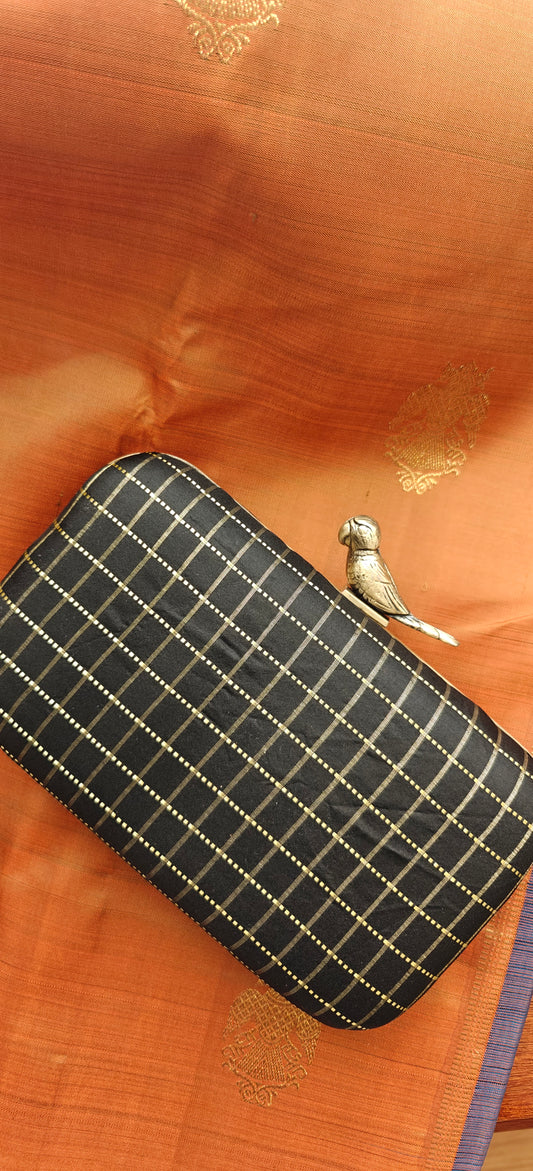Black Checks Silk Clutch