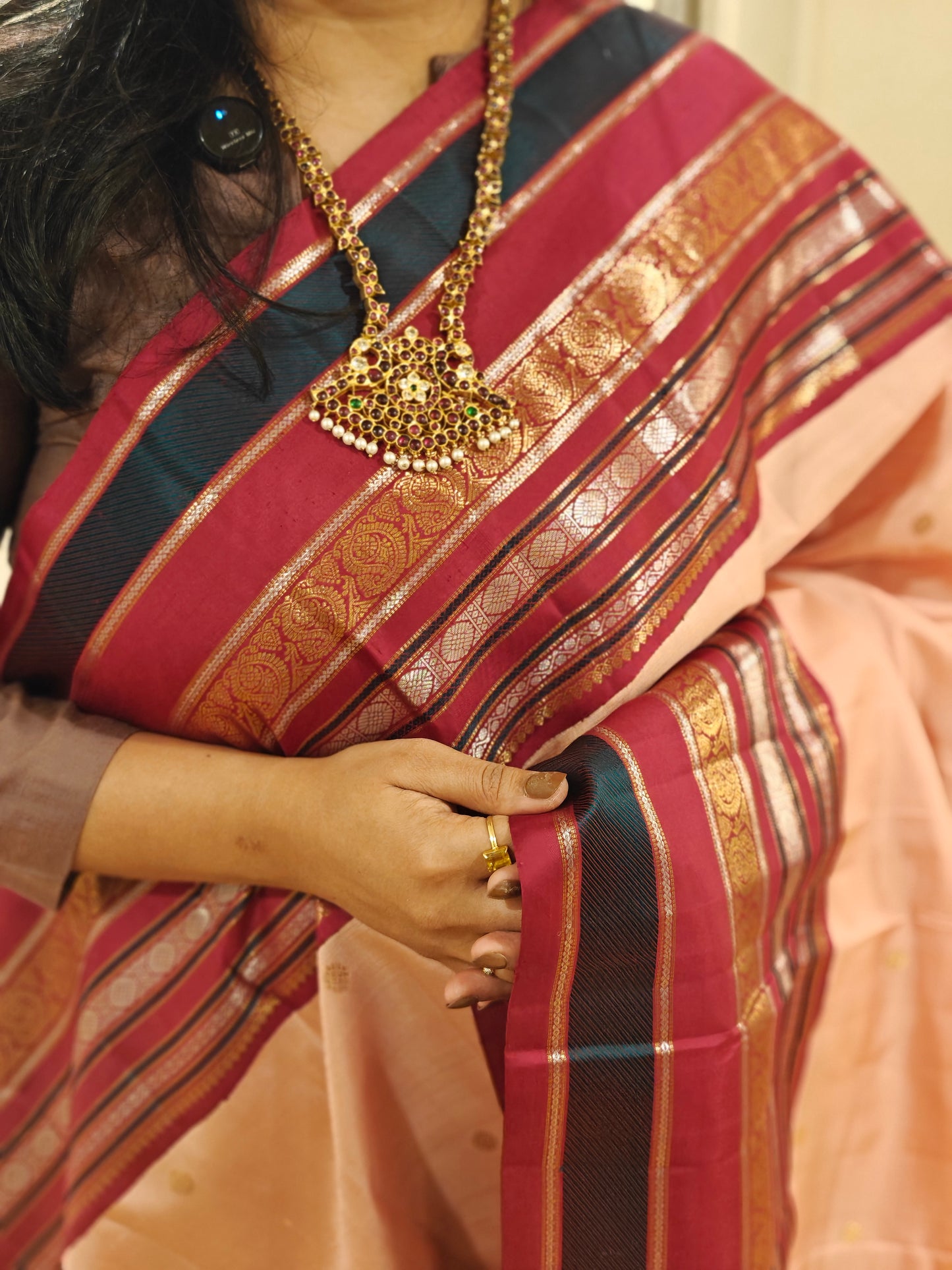 Pink and Maroon kanjivaram silk saree