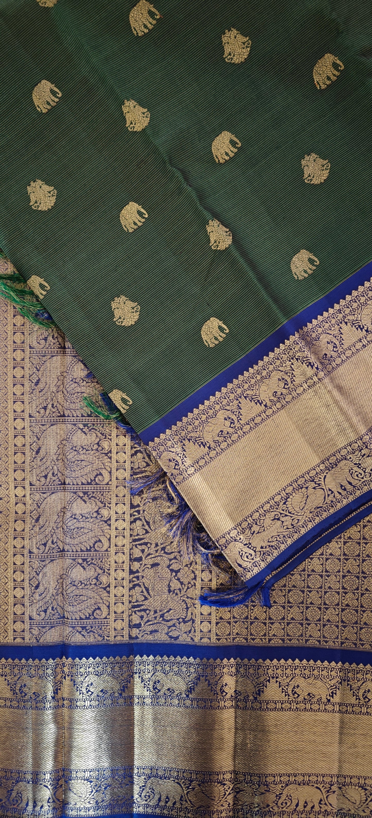 Kalyana Edit-Mehendi Green and Blue kanjivaram silk saree