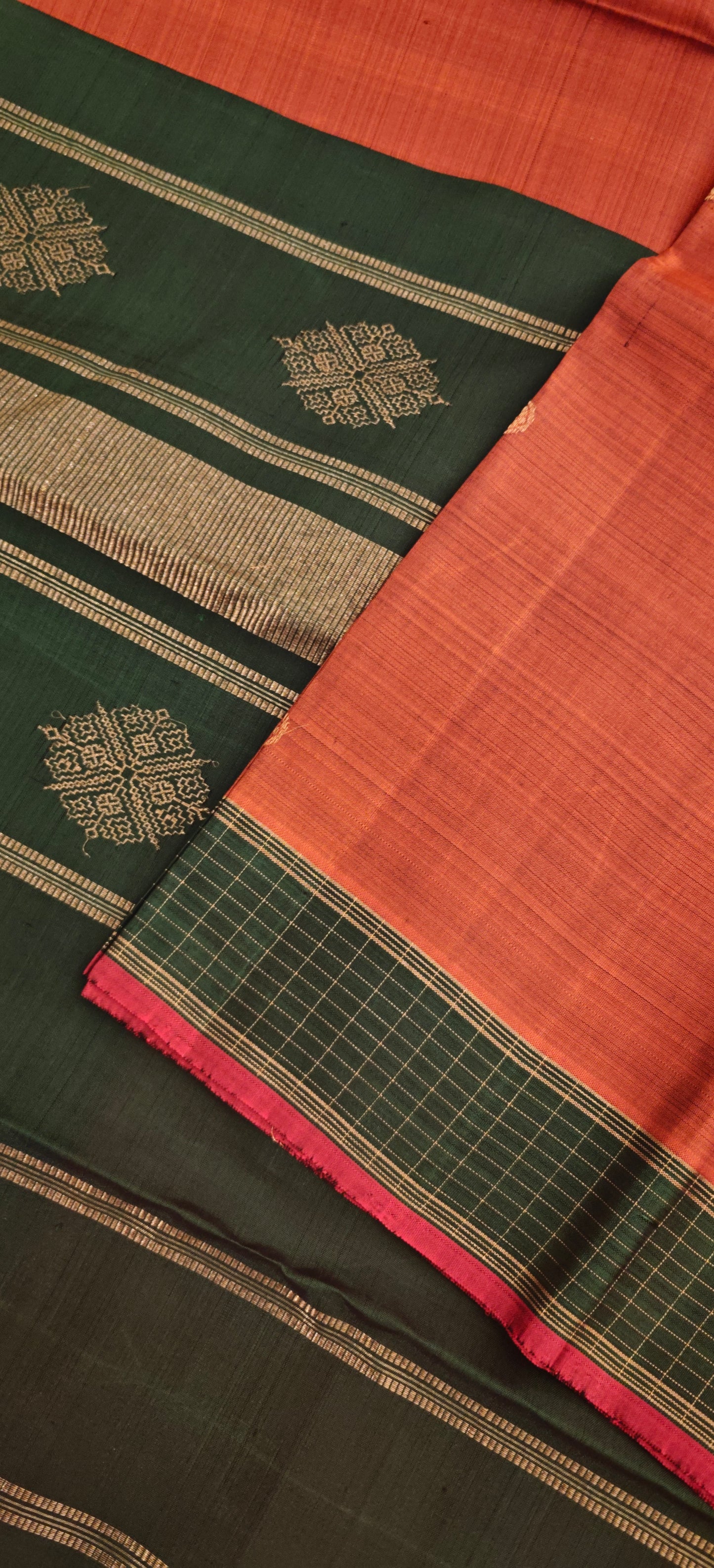 Rust and green kanjivaram silk saree