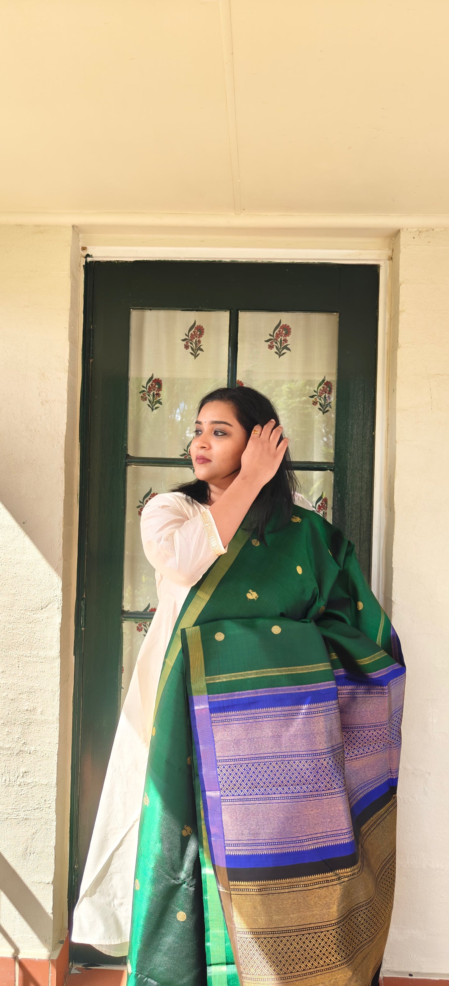 Dark Green Double Pallu -Kanjivaram Silk Saree