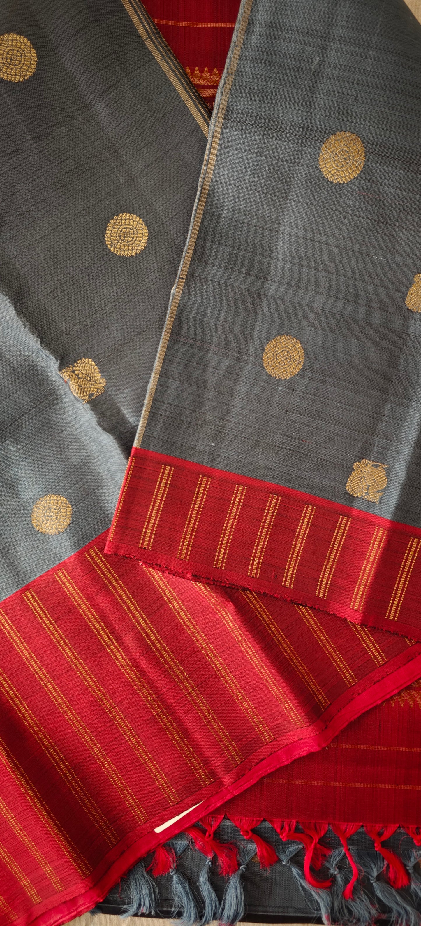 Grey and Maroon Kanjivaram silk saree