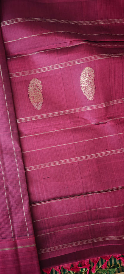 Green and Maroon Line Kanjivaram silk saree