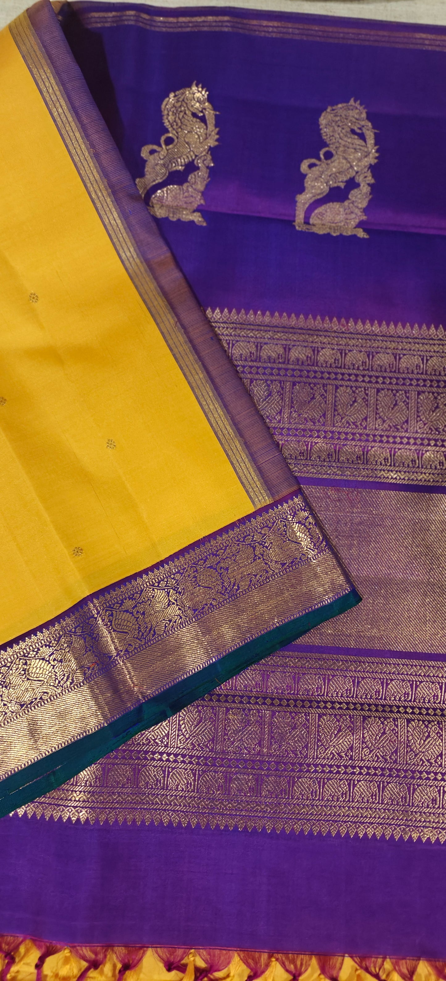Turmeric Yellow and Vadamalli Kanjivaram silk saree