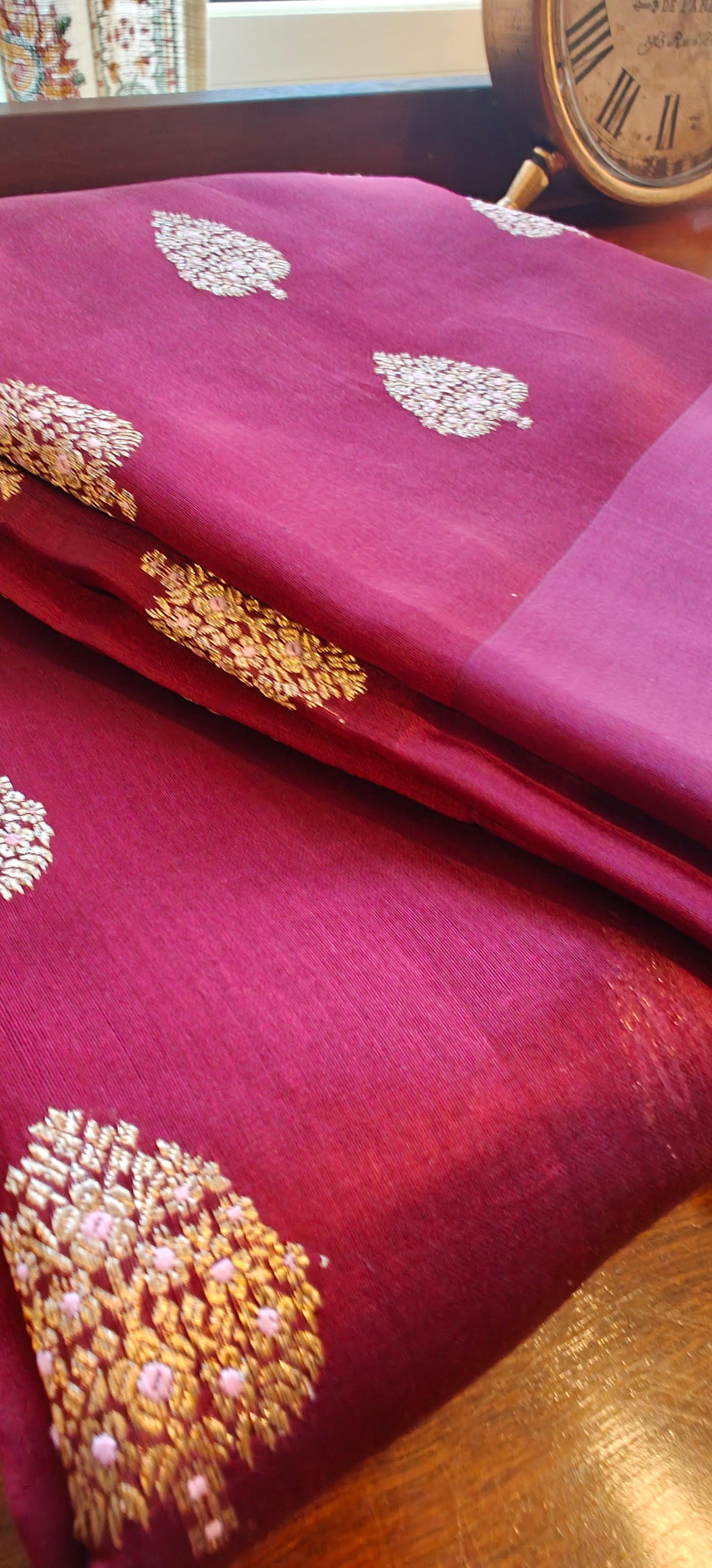 Wine Maroon Chanderi Silk Sari