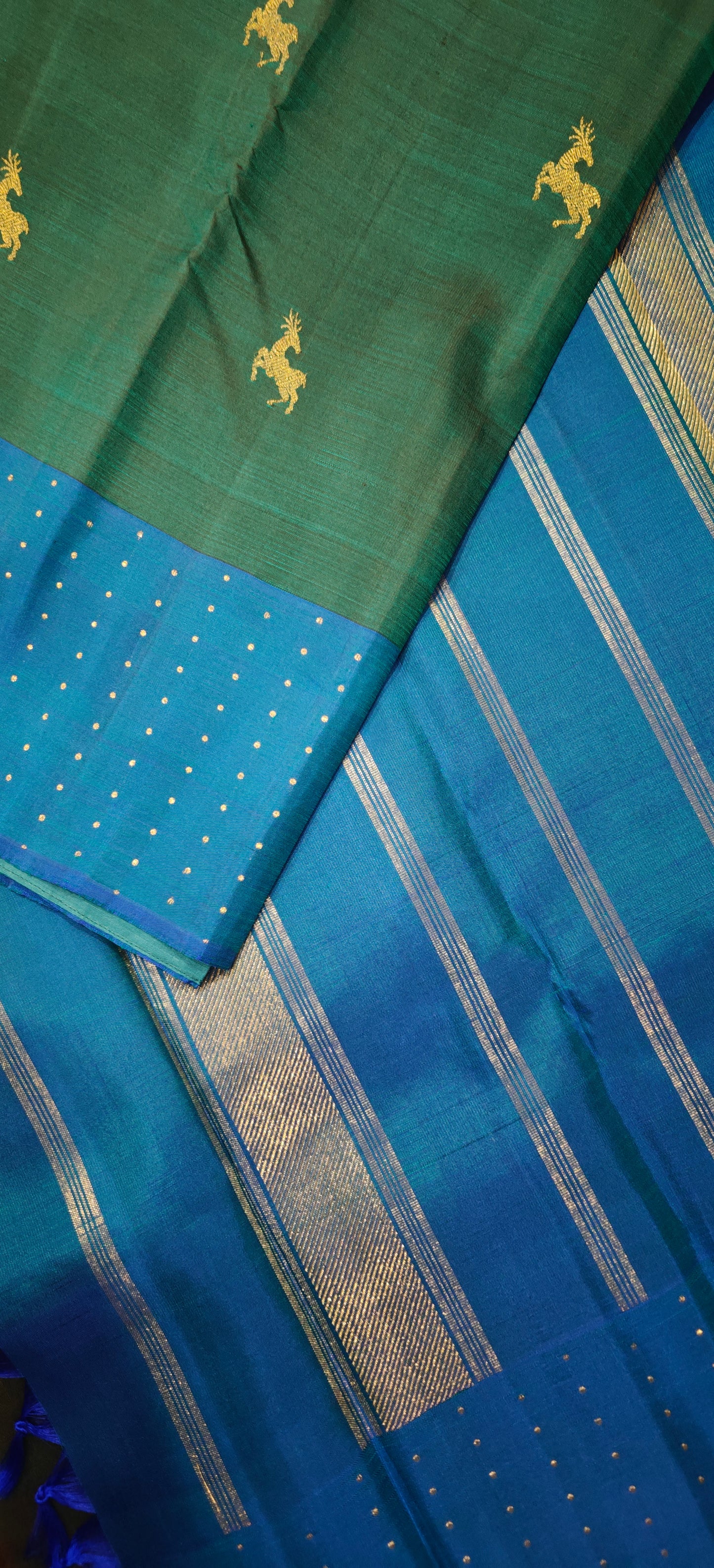 Jade Green and Blue Handwoven Kanjivaram