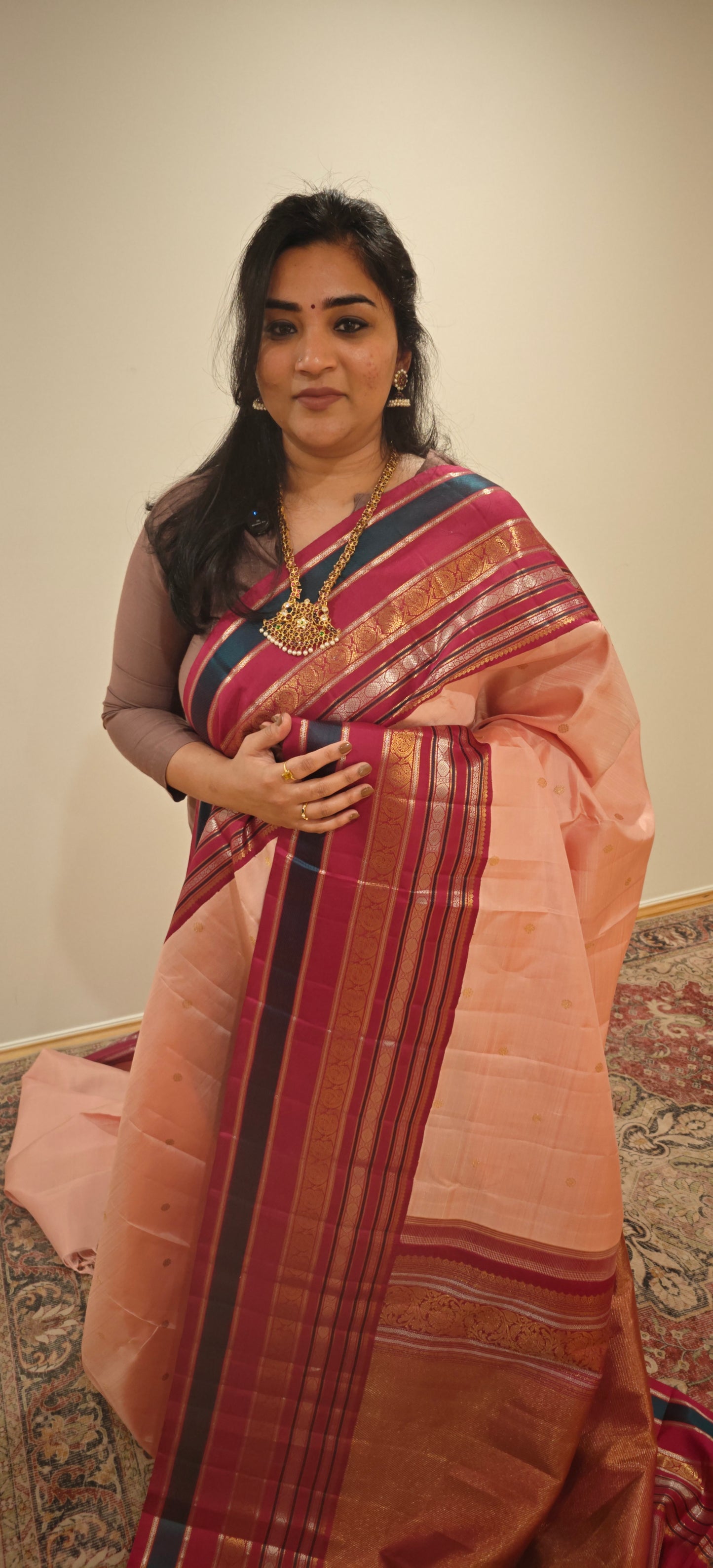 Pink and Maroon kanjivaram silk saree