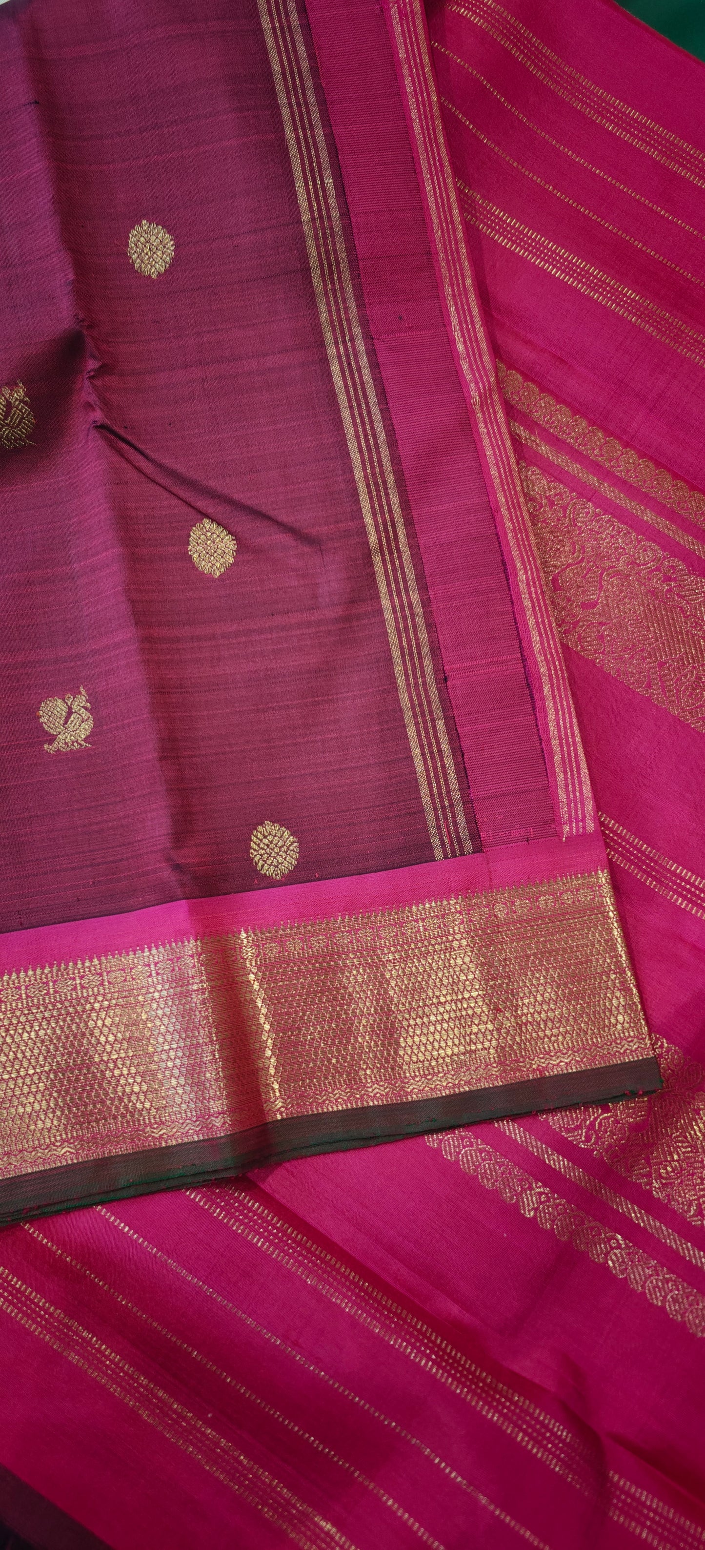 Wine and Rani Pink Handwoven Kanjivaram