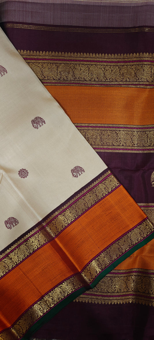 Beige and Brown Kanjivaram silk saree