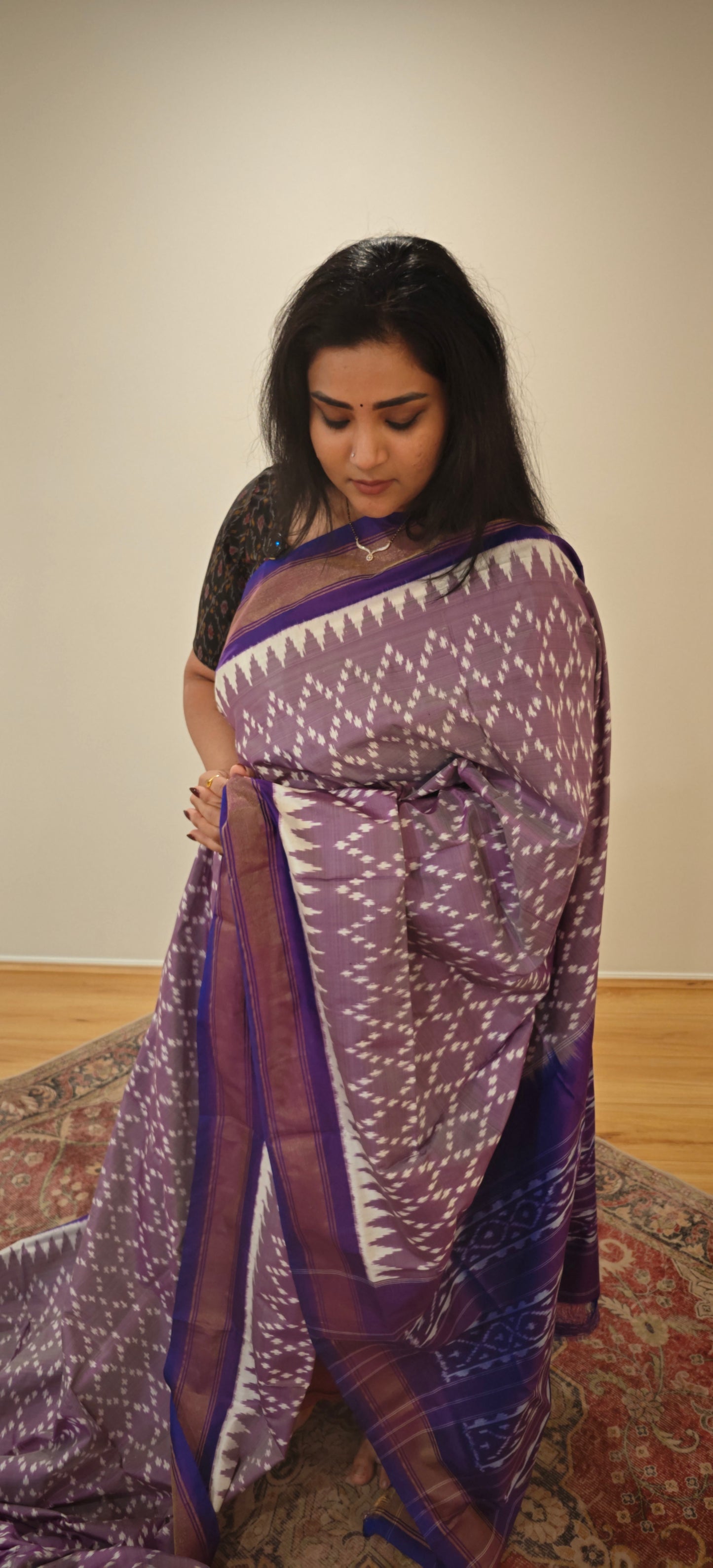 Lilac Ikkat Silk Sari