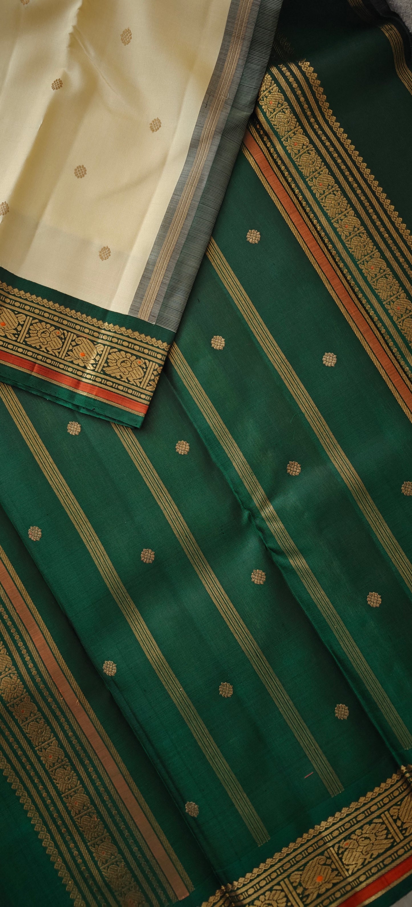 Cream and green kanjivaram silk saree