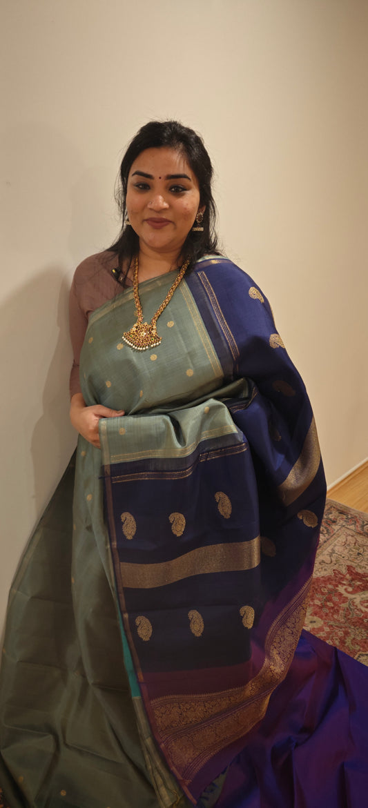 Pastel Green Double Pallu Kanjivaram silk saree