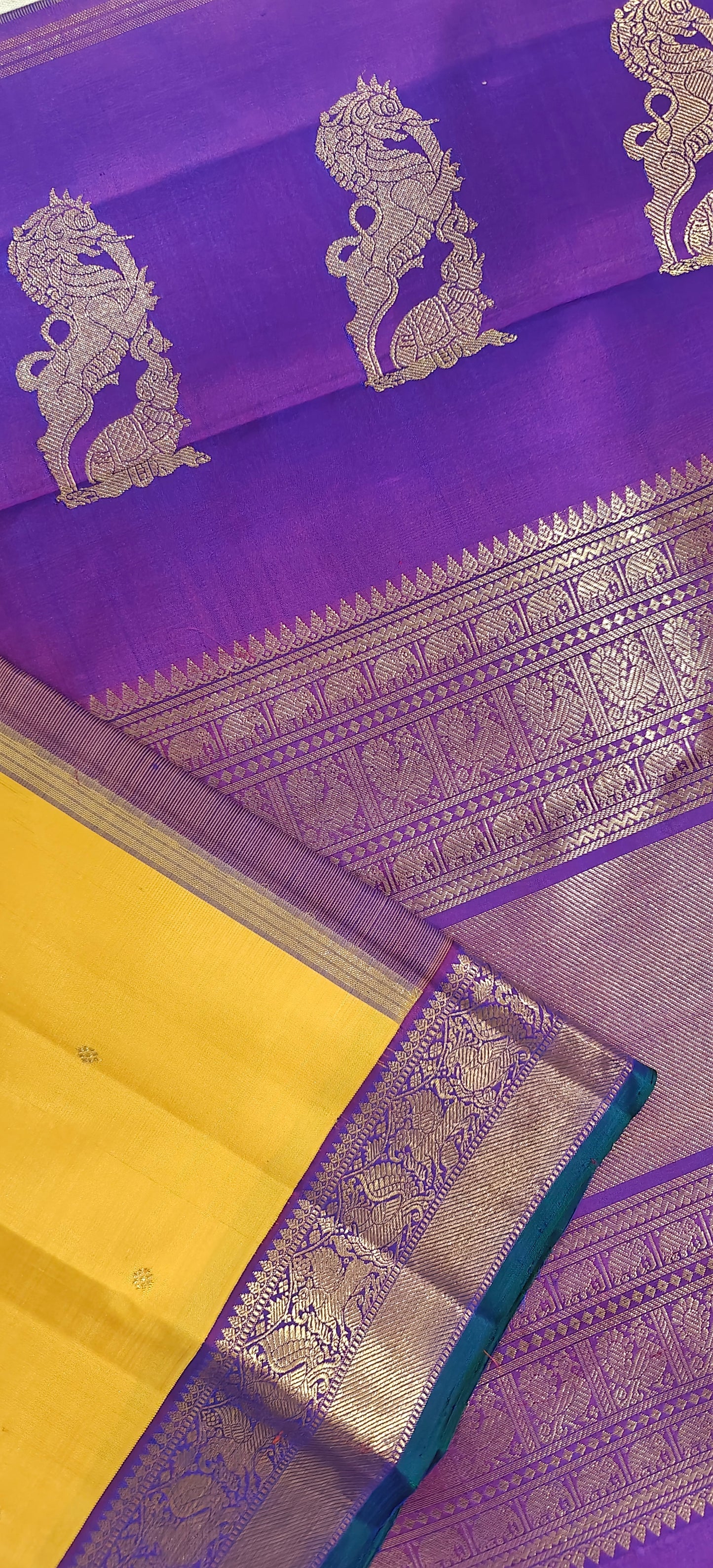 Turmeric Yellow and Vadamalli Kanjivaram silk saree