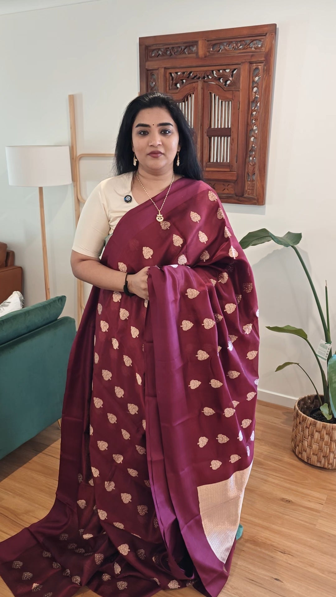 Wine Maroon Chanderi Silk Sari