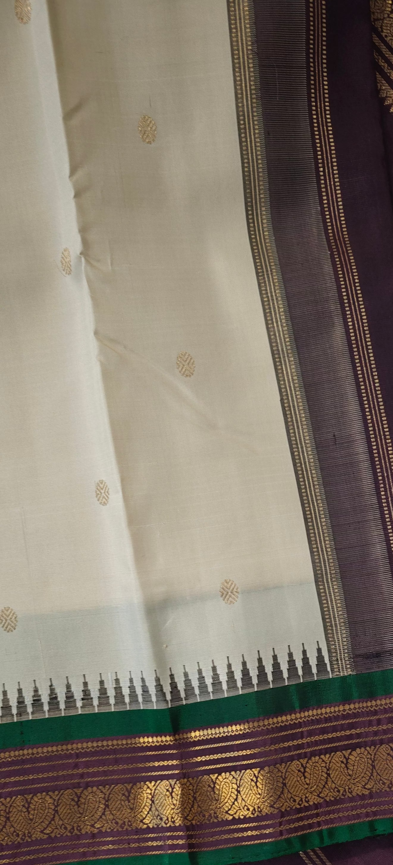 Off white and coffee brown kanjivaram silk saree