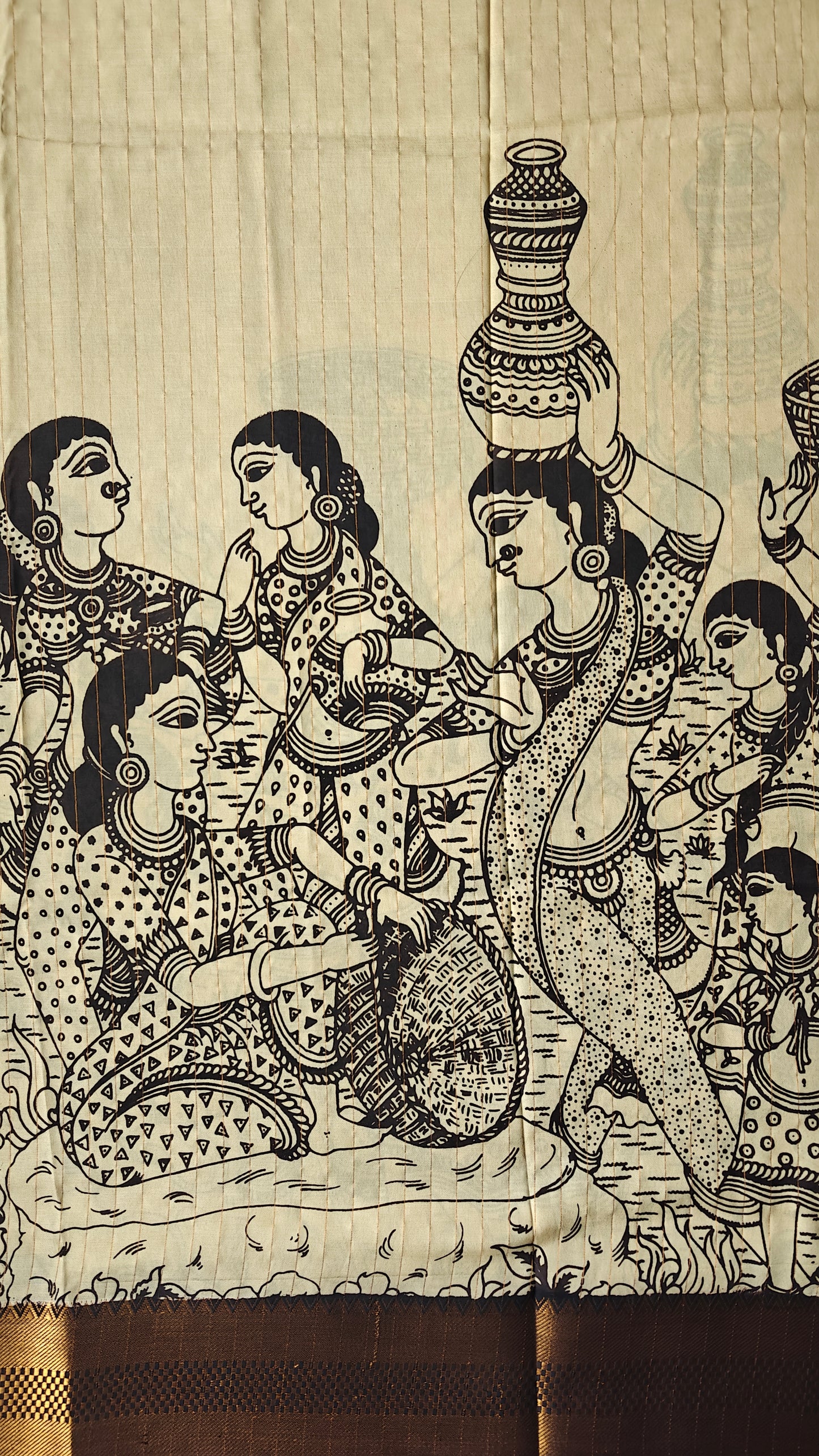 Pen Kalamkari Silk Sari- Women Farming