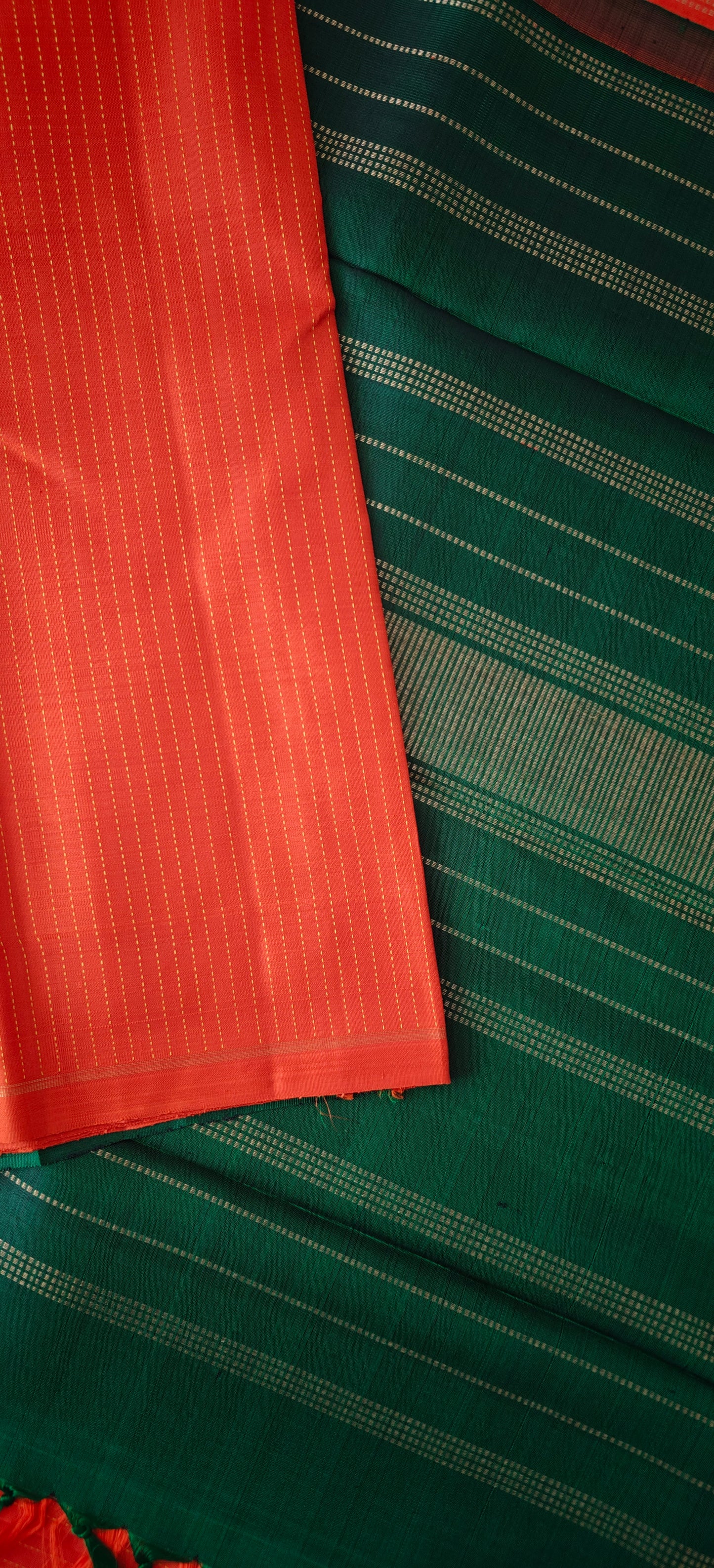 Orange and Green Kanjivaram Saree | 3-gram Zari