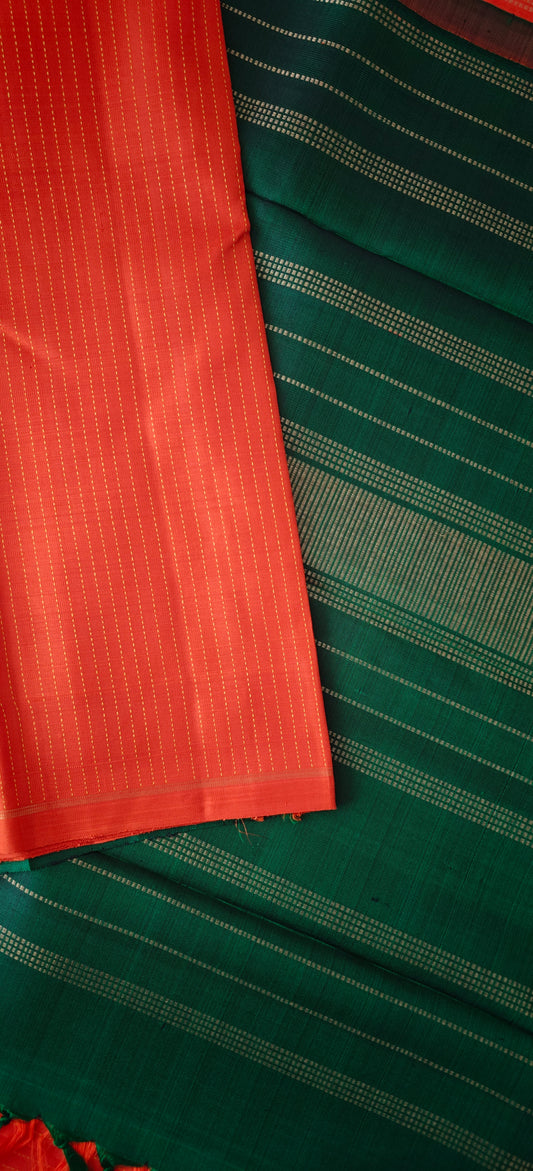 Orange and Green Kanjivaram Saree | 3-gram Zari