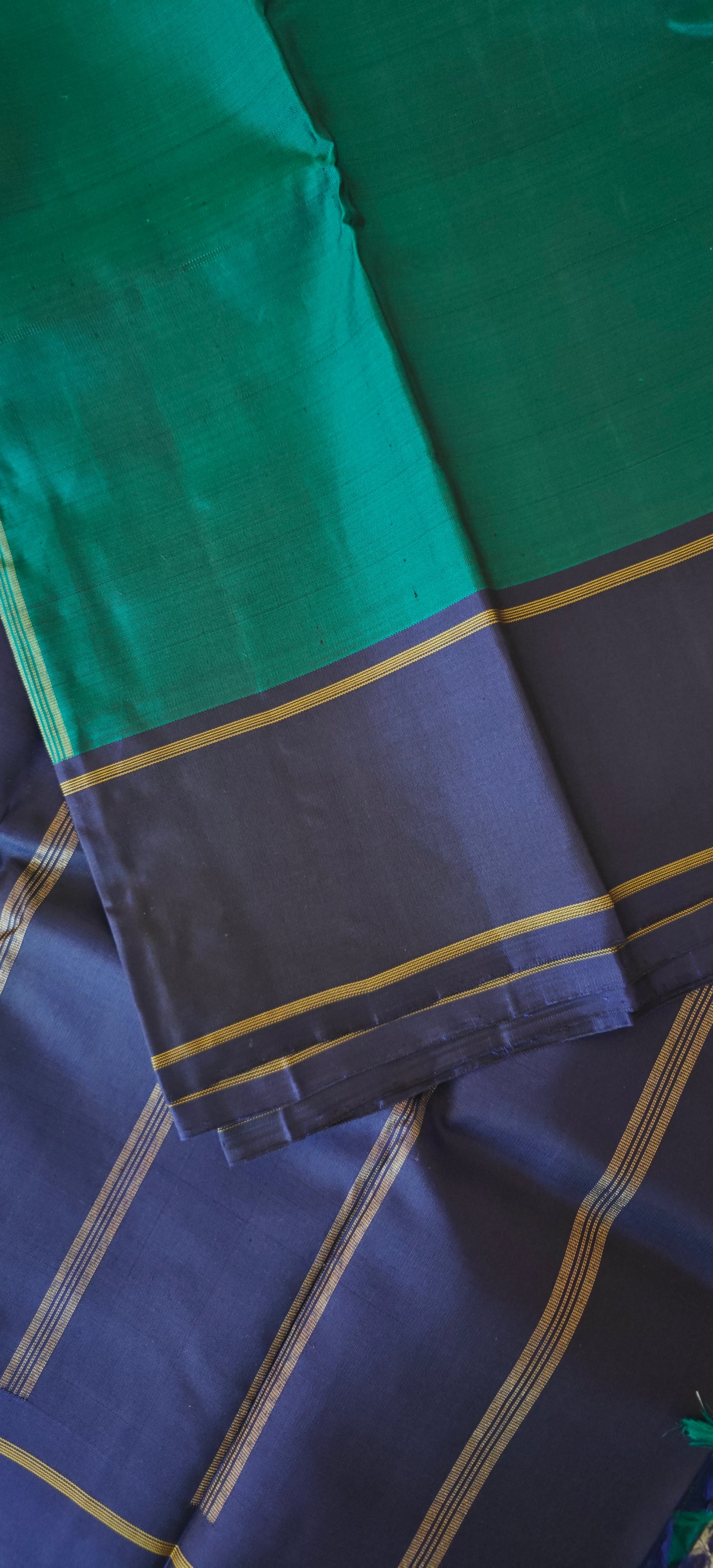 Emerald green and Navy blue Kanjivaram silk saree