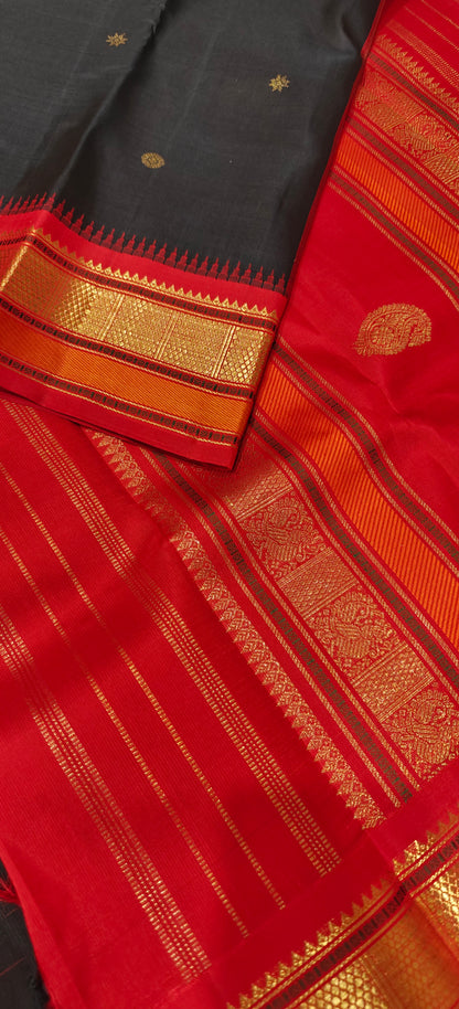 Black and Red Kanjivaram silk saree