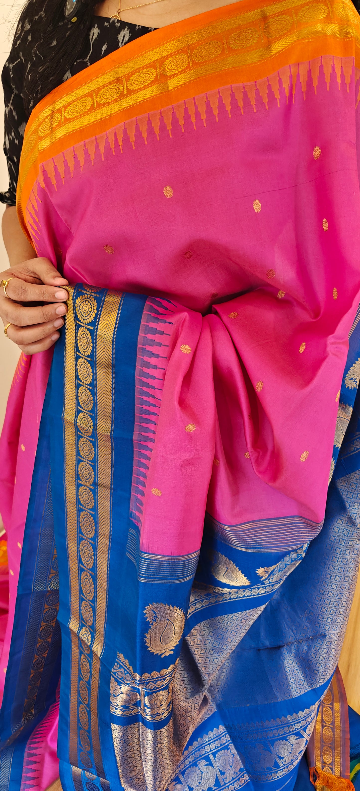 Lotus Pink Ganga Jamuna -Gadwal silk saree