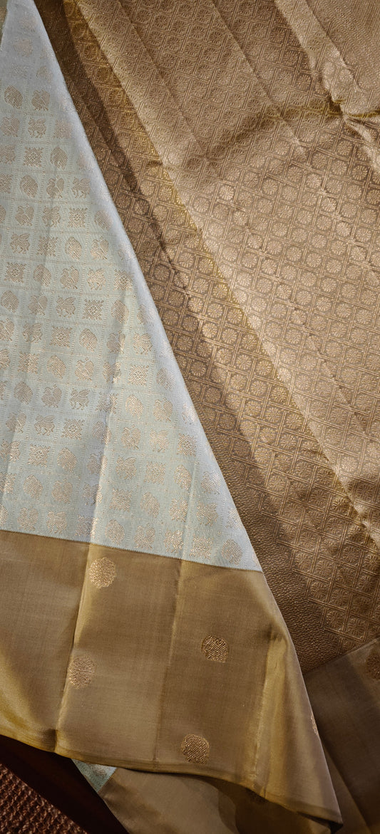 Sky blue with pastel green kanjivaram silk saree
