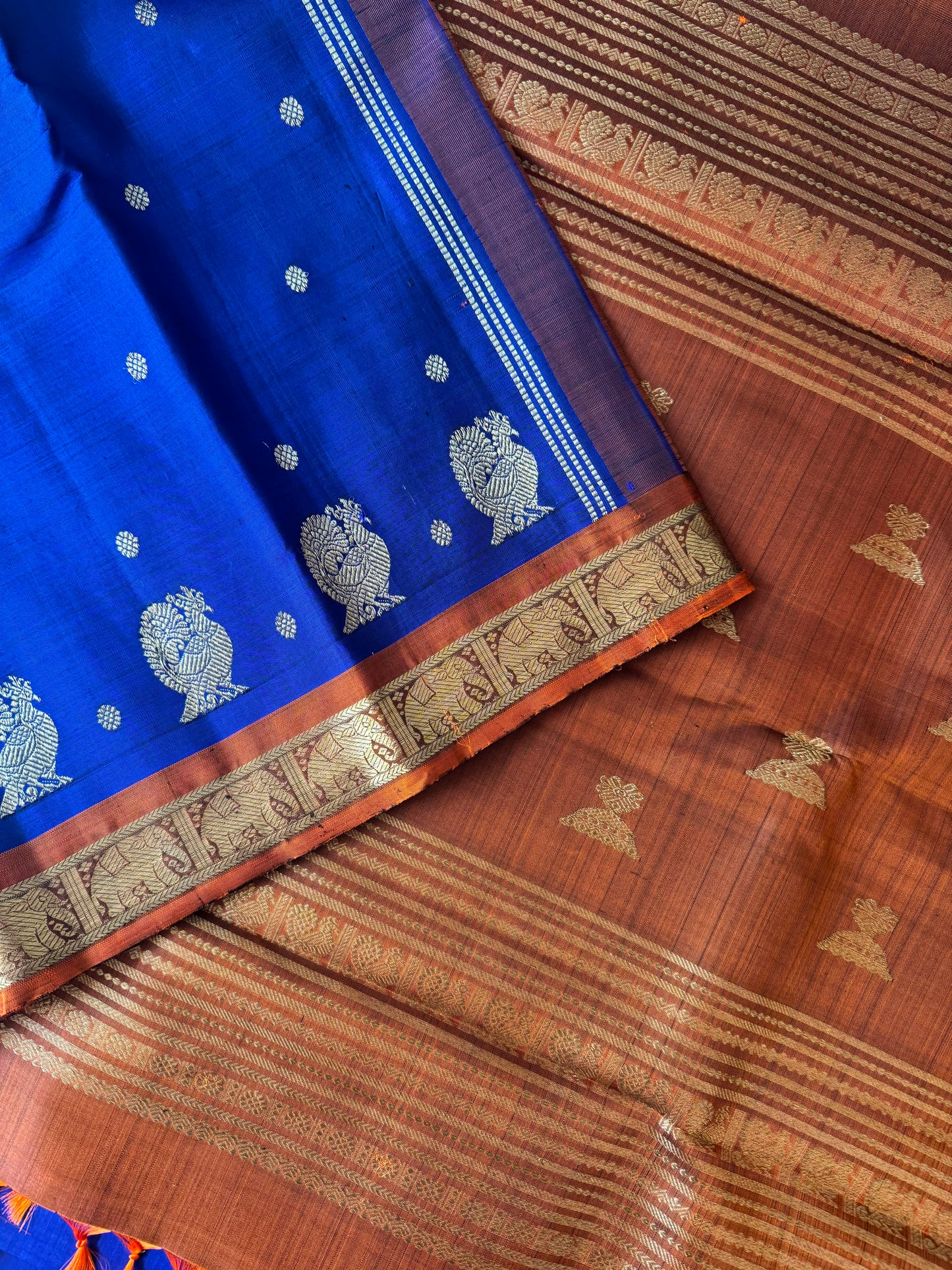 Ink blue and Rust kanjivaram silk saree